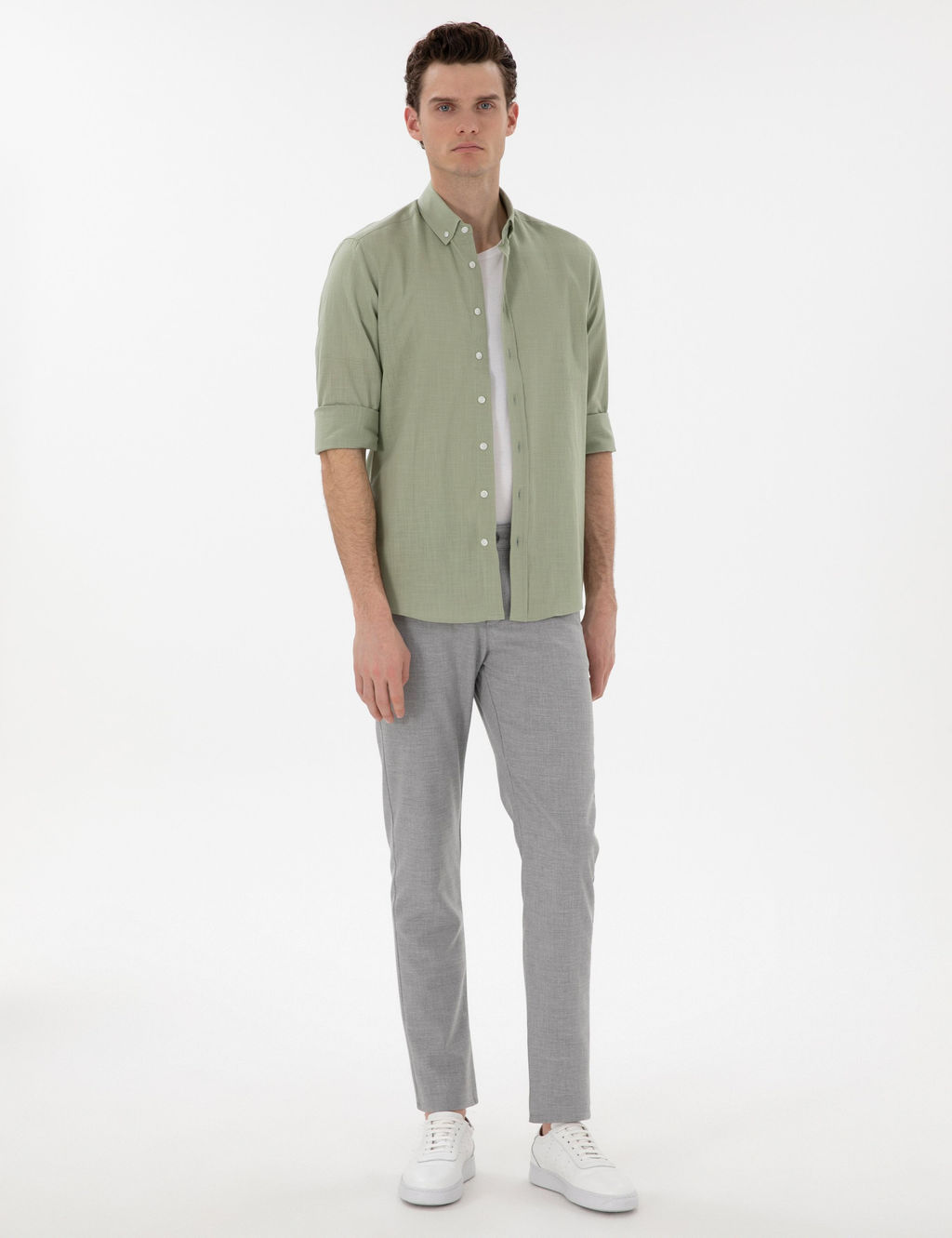 _a_la Slim Fit Keten G_r_n_ml_ G_mlek - Pierre cardin фото 4