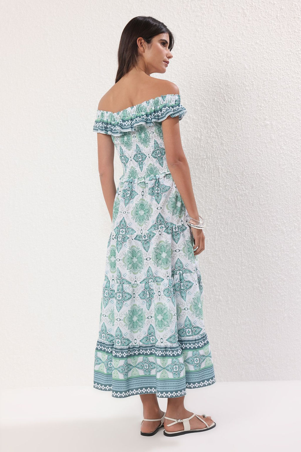 Yesil Cicekli A Kesim Gipe Detayl? Maxi Dokuma Elbise TWOSS25EL00195 - Trendyolmilla фото 4