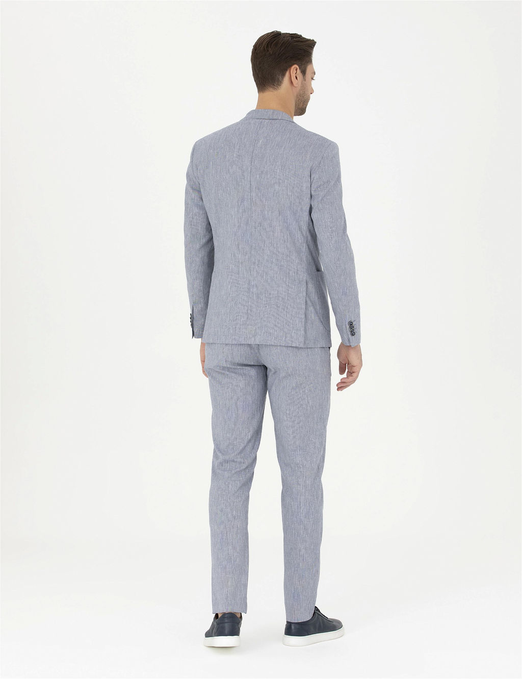 Koyu Mavi Ex. Slim Fit Keten Kar___ml_ Kuma_ Pantolon