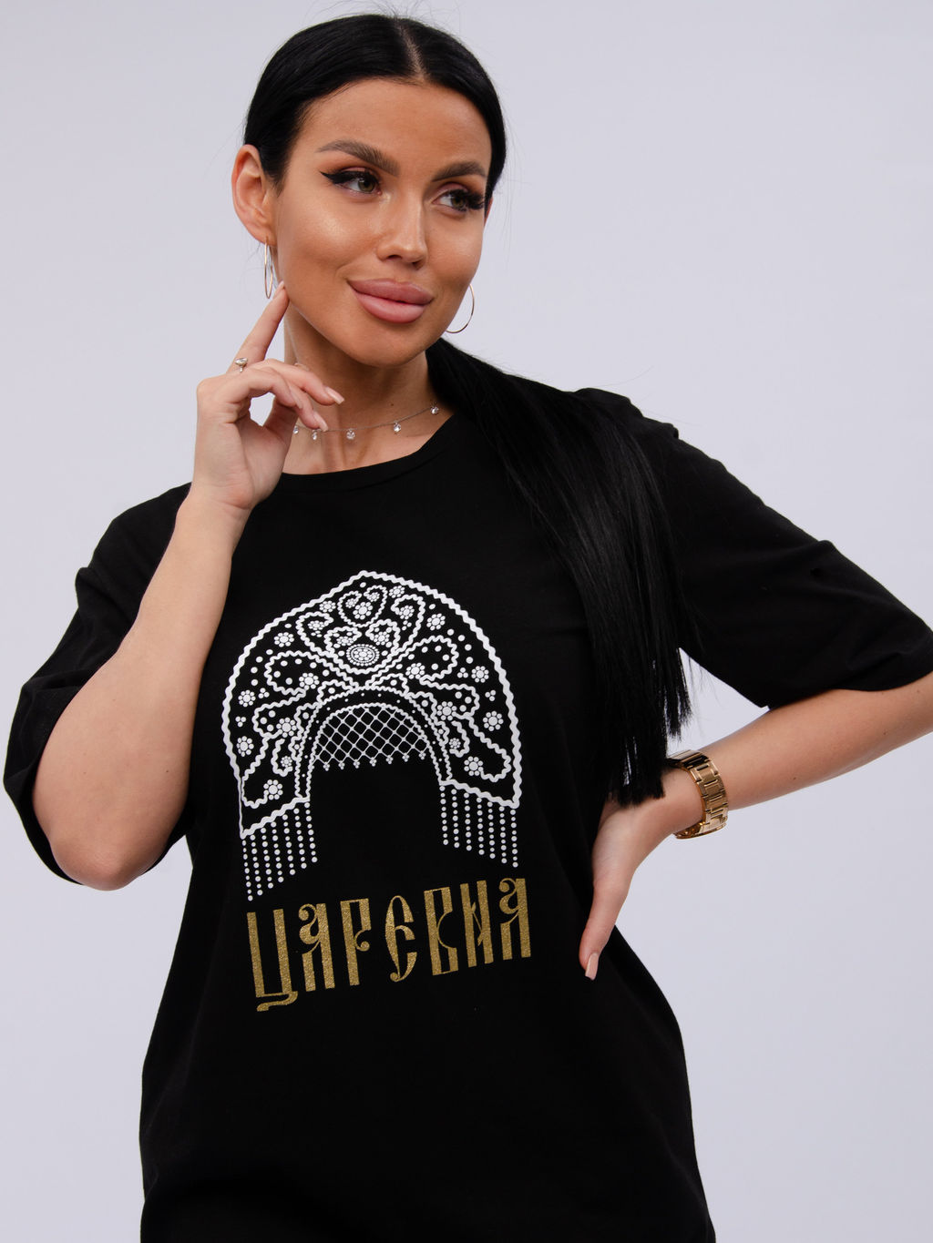 Сорочка "Царевна" чёрная, трикотаж