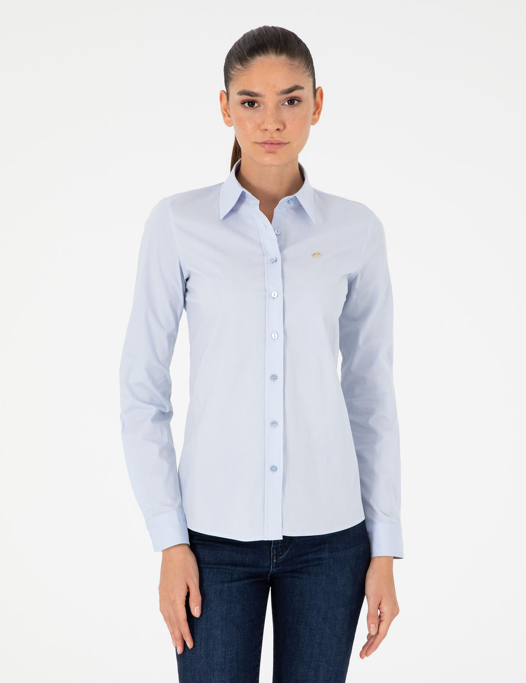 A__k Mavi Slim Fit Uzun Kollu G_mlek