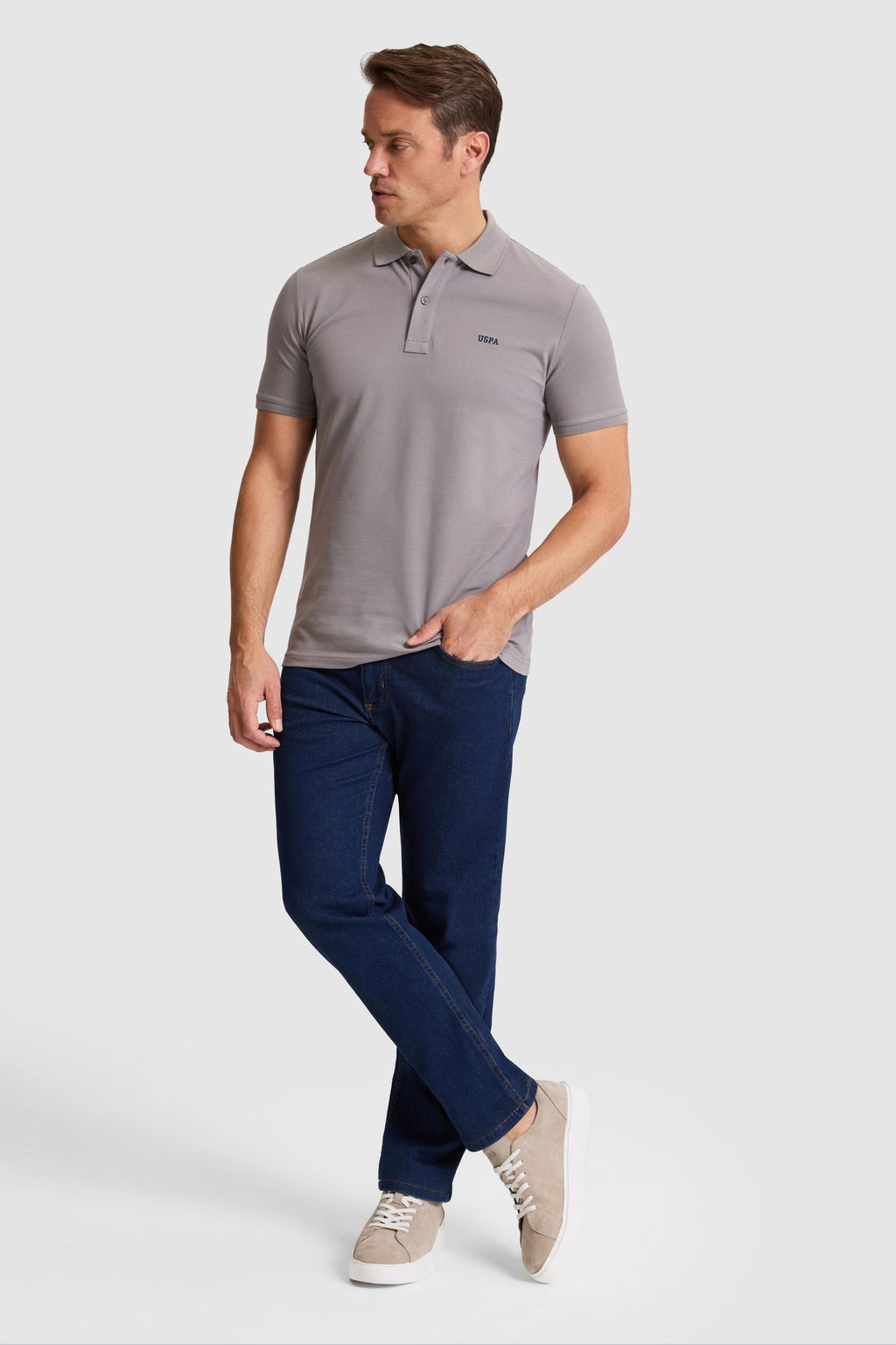 Erkek Gri Regular Fit Polo Yaka Basic Ti__rt