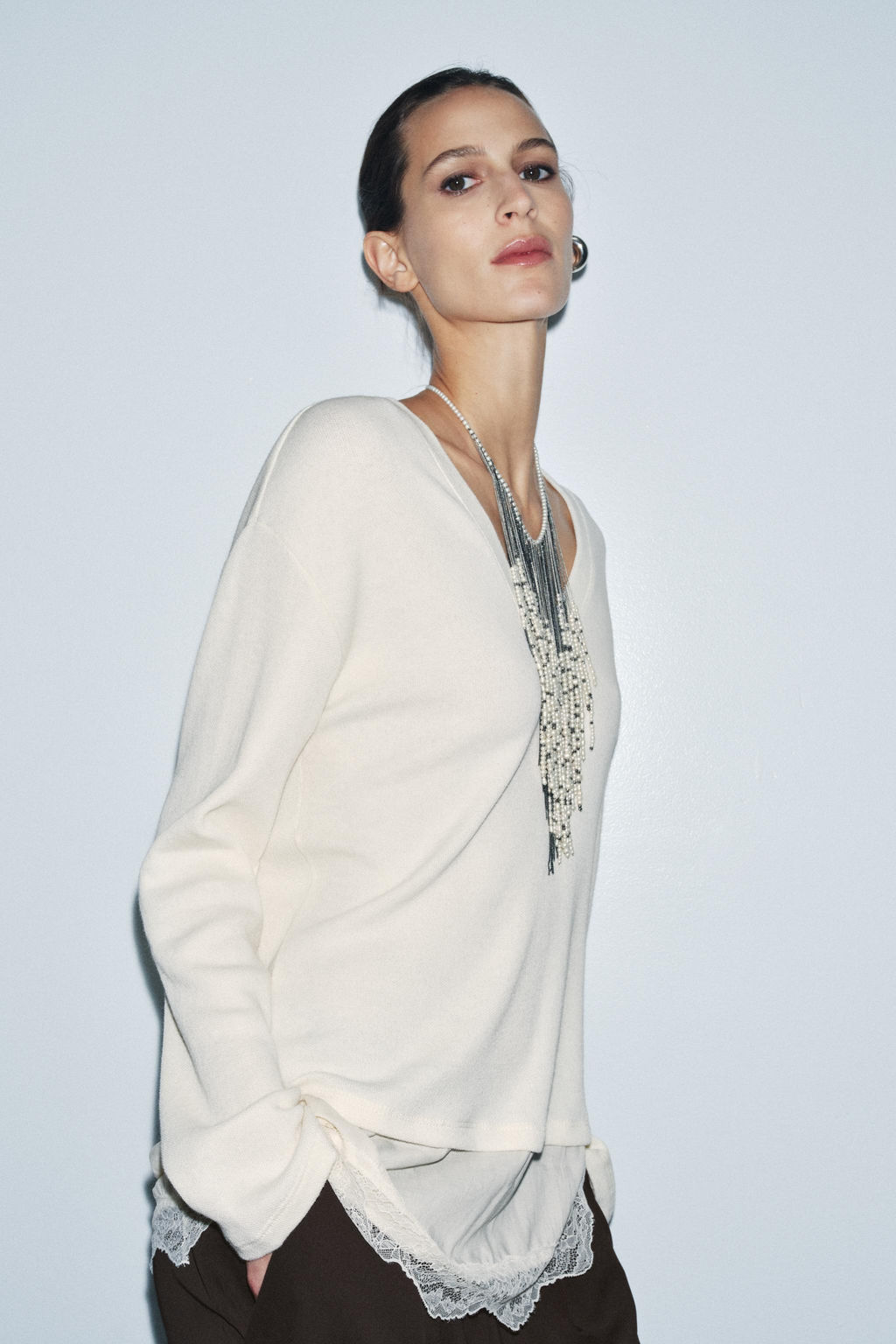 CONTRAST LACE T-SHIRT - Zara фото 9