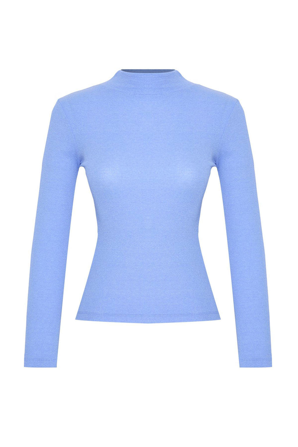 Mavi Fitted/Vucuda Oturan Dik Yaka Uzun Kol Fitilli Esnek Orme Bluz TWOAW21BZ0423