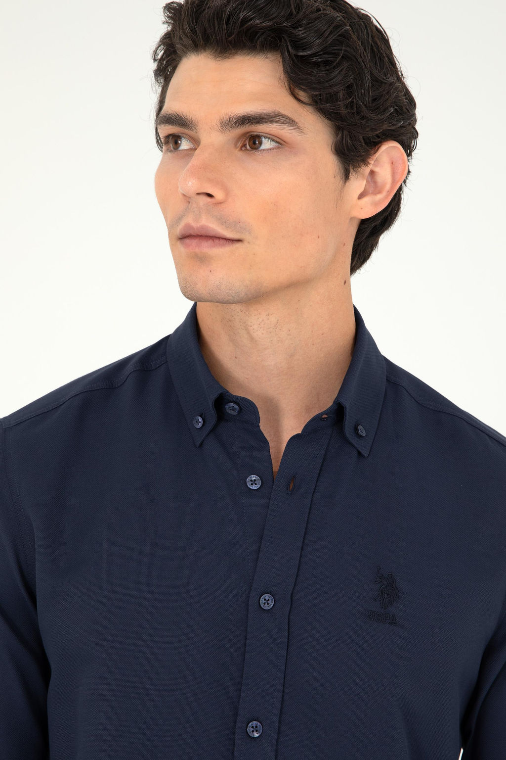 Мужская темно-синяя базовая рубашка с длинным рукавом - U.s. polo assn фото 2