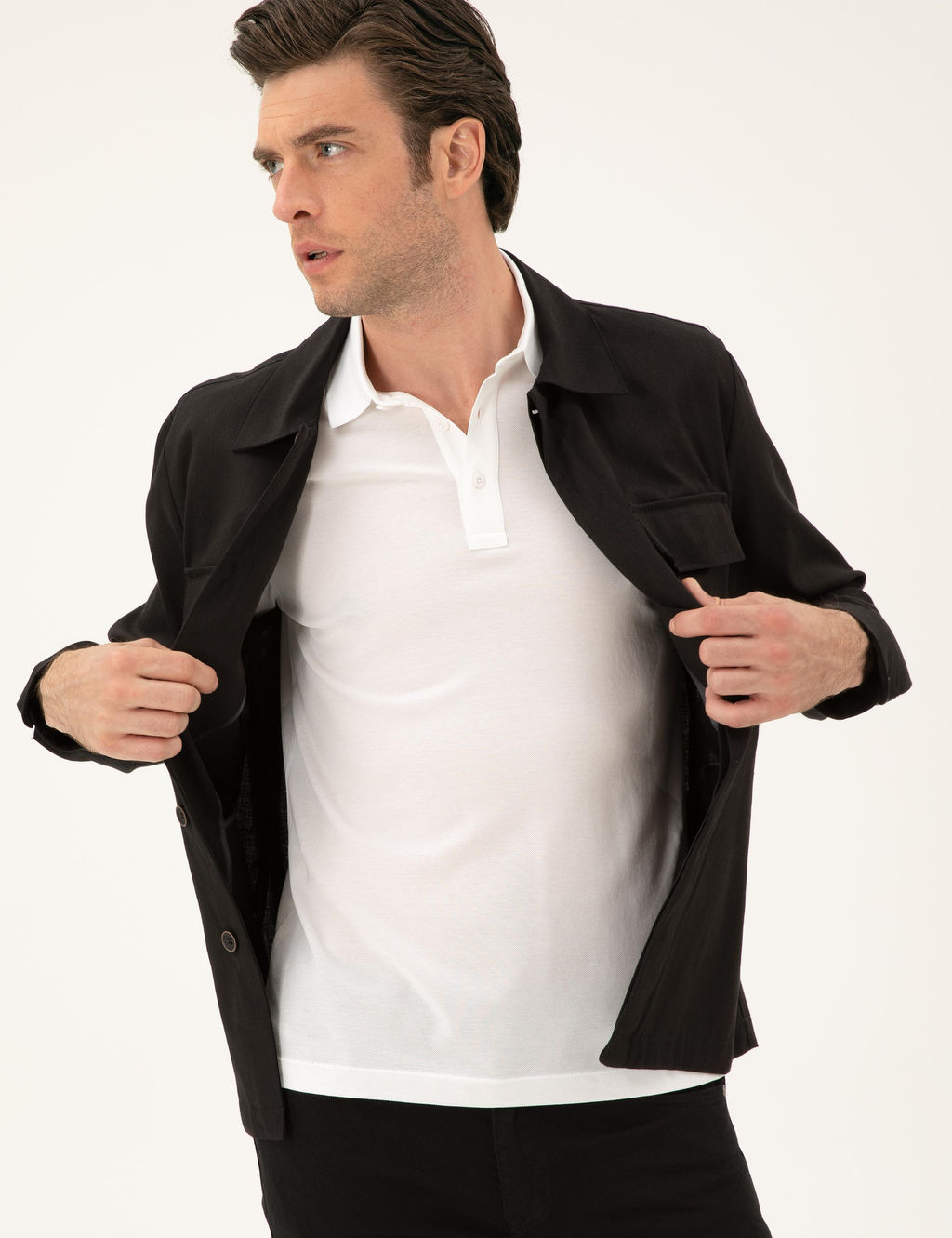 Siyah Slim Fit Keten Kar___ml_ Ceket G_mlek