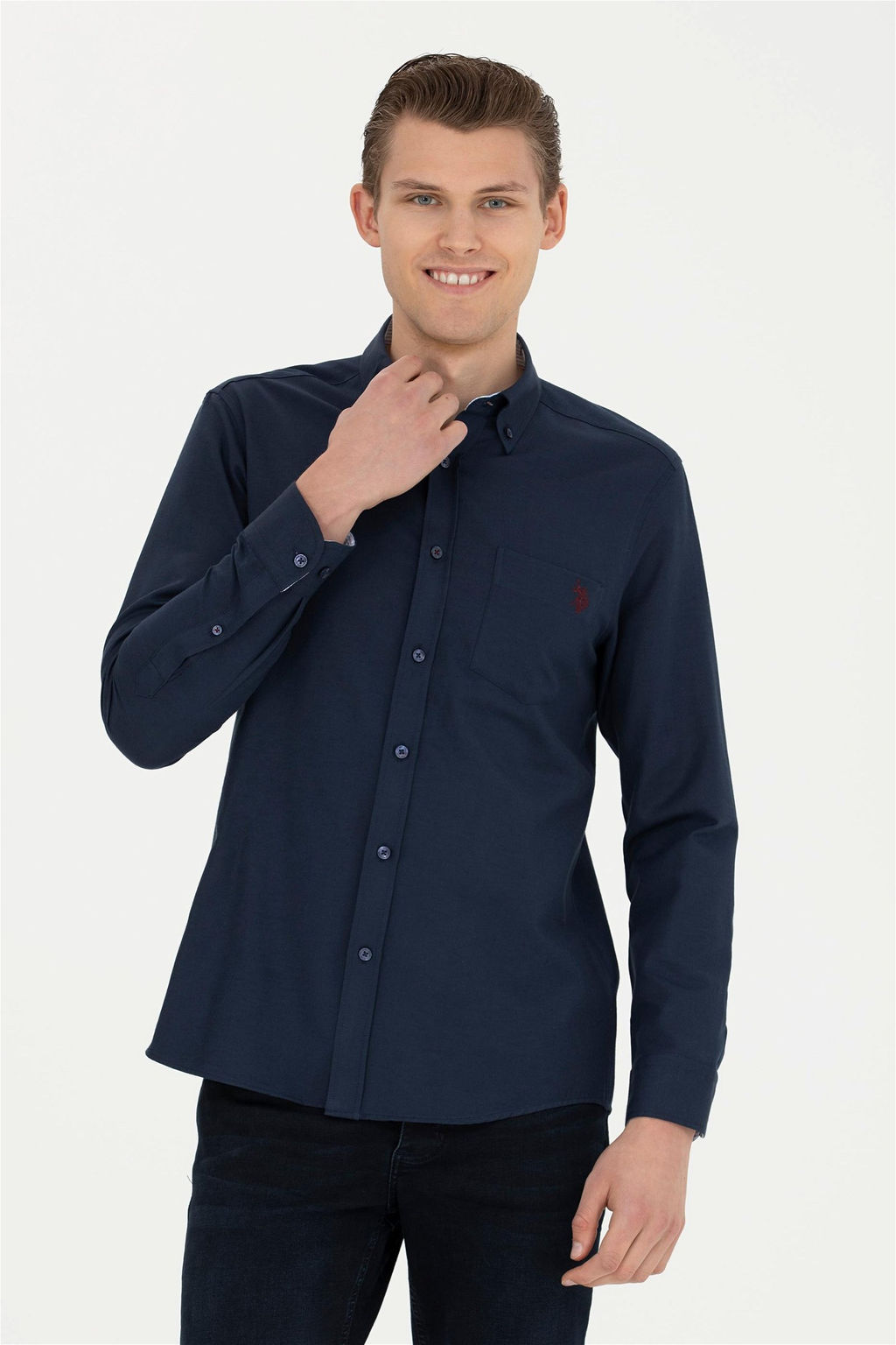Мужская темно-синяя рубашка с длинным рукавом - U.s. polo assn фото 10
