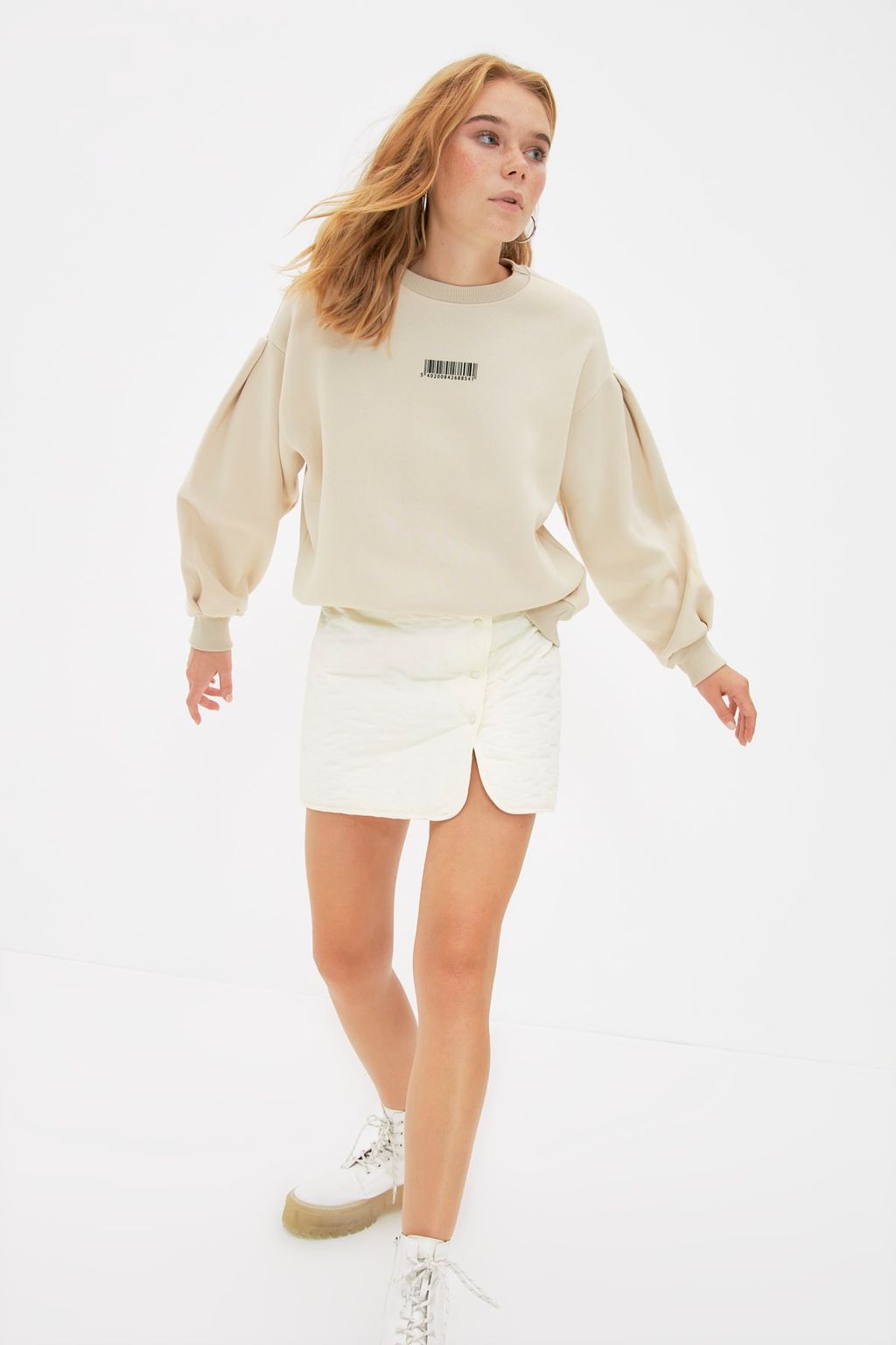 TRENDYOLMILLA Tas Kal?n Ici Polarl? Minimal Bask?l? Balon Kol Orme Sweatshirt TWOAW22SW1864 фото 3