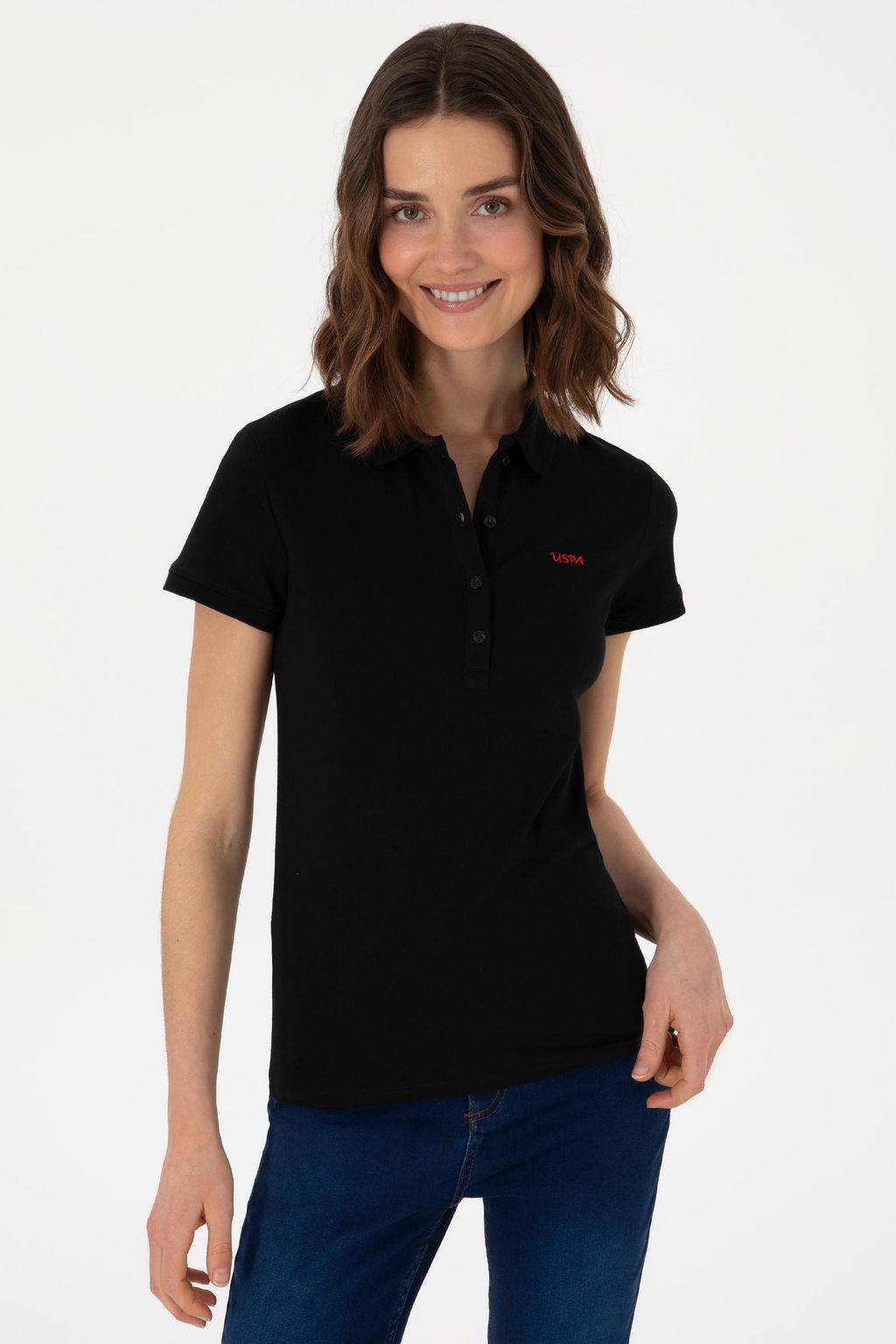 Kad_n Siyah Basic Polo Yaka Ti__rt Sepette S_rpriz _ndirim