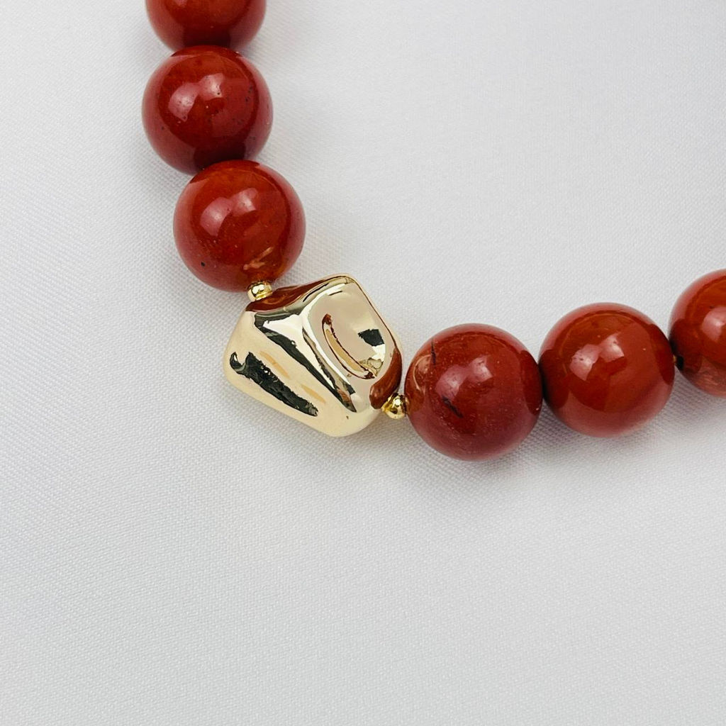 Браслет из кирпичной Яшмы со вставкой - Радуга самоцветов фото 3