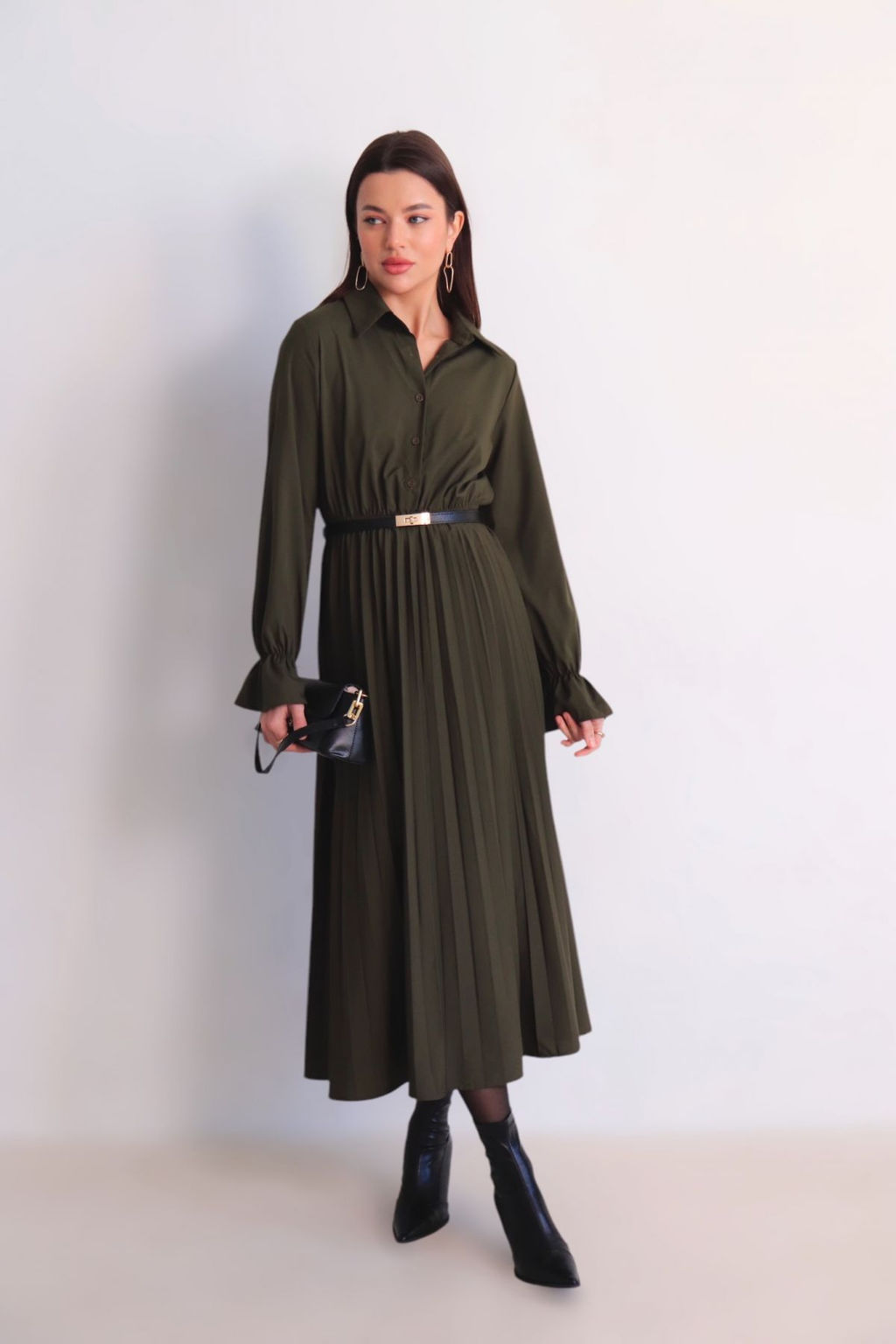 Martichelli Платье рубашка с юбкой-плиссе хаки