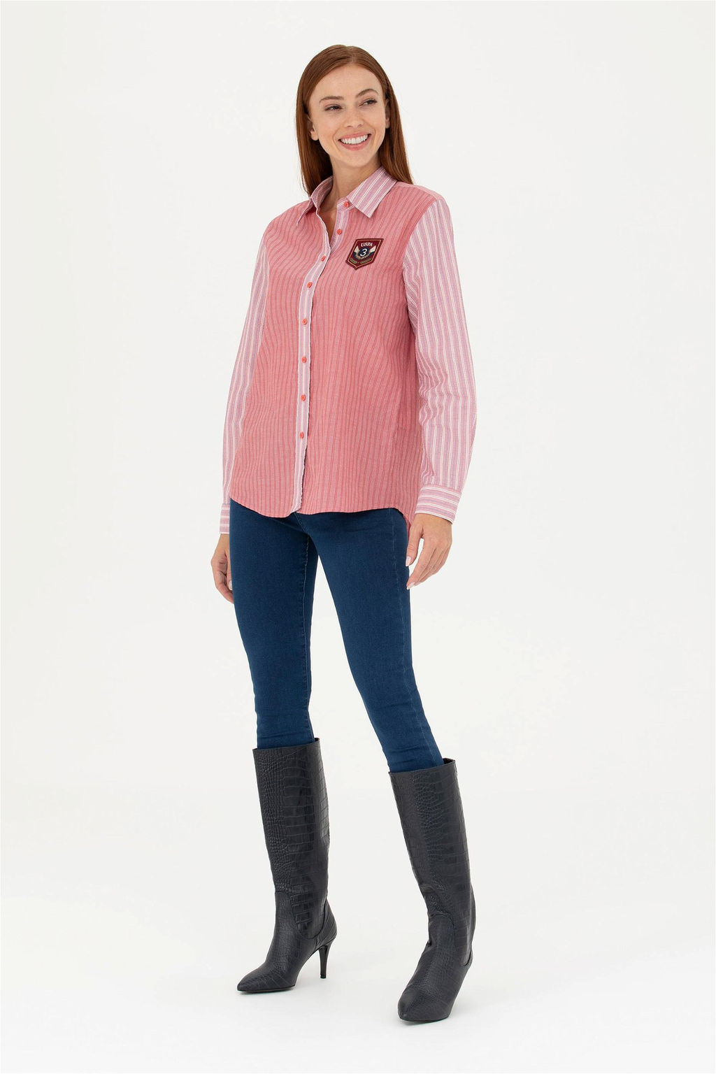 Женская красная рубашка с длинным рукавом - U.s. polo assn фото 10