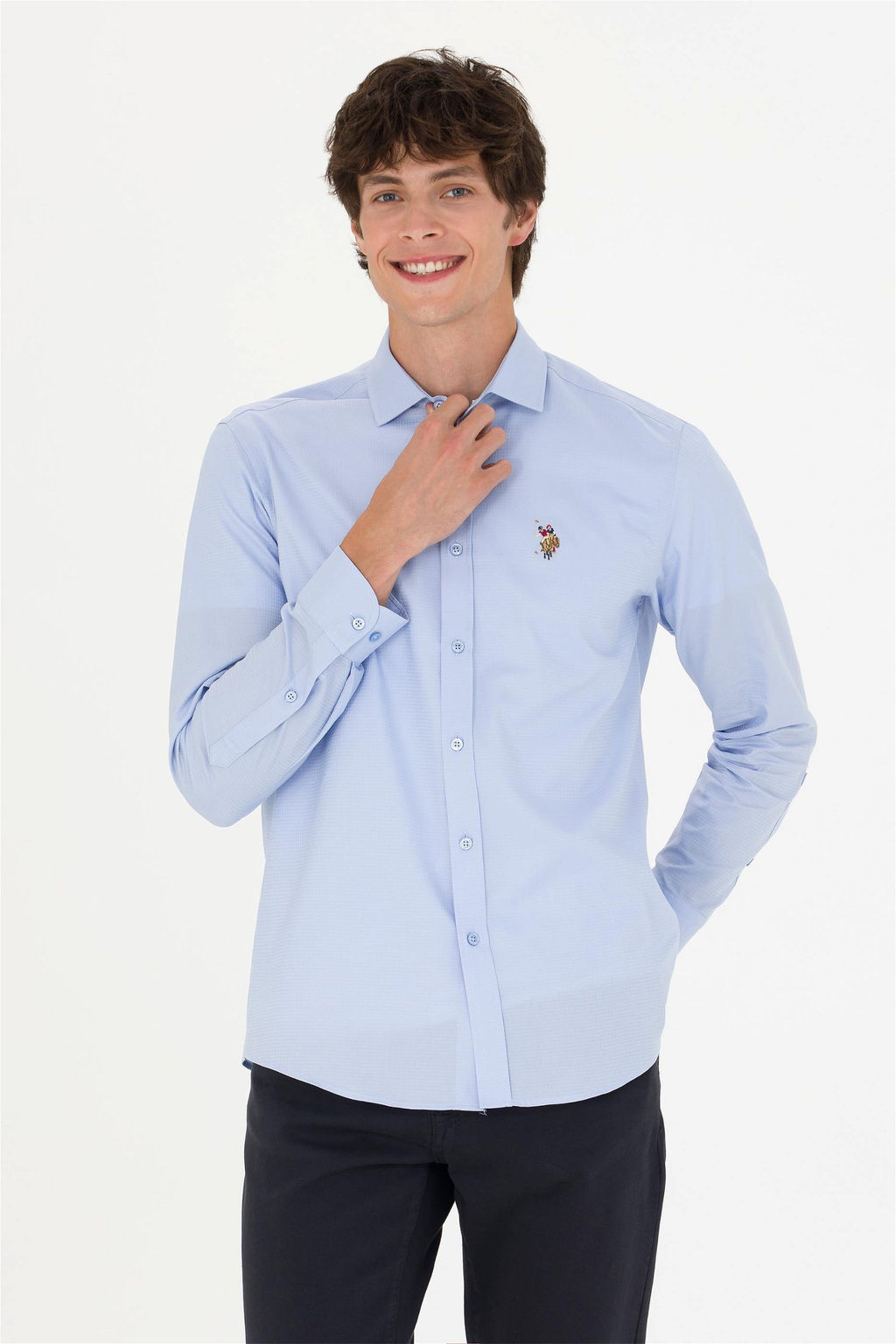 U. S. Polo Assn Мужская синяя рубашка с длинным рукавом - U.s. polo assn фото 8