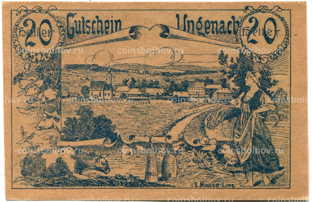 Банкнота 20 геллеров 1920 года Австрия Унгенах (нотгельд)