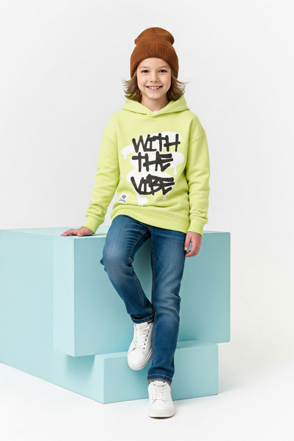 Sar? Pamuklu Bask?l? Kapusonlu Oversize Orme Kal?n/Ici Polarl? Unisex Sweatshirt TKDAW26SW00045 - Trendyolmilla фото 4