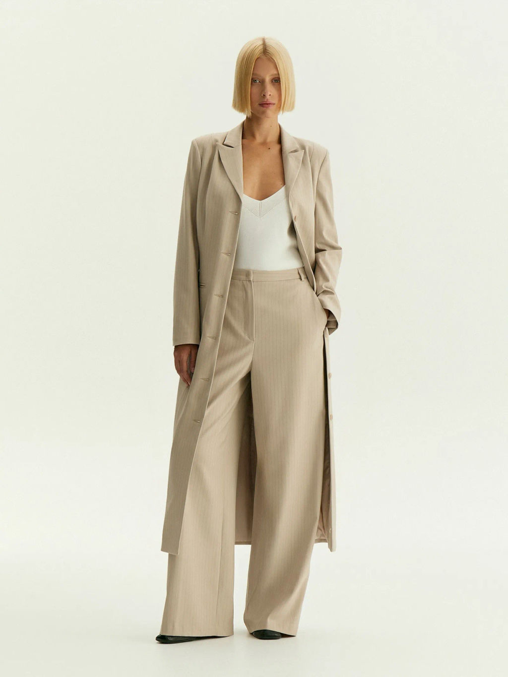 Брюки широкого кроя в полоску, D487/ginger - Emka фото 2