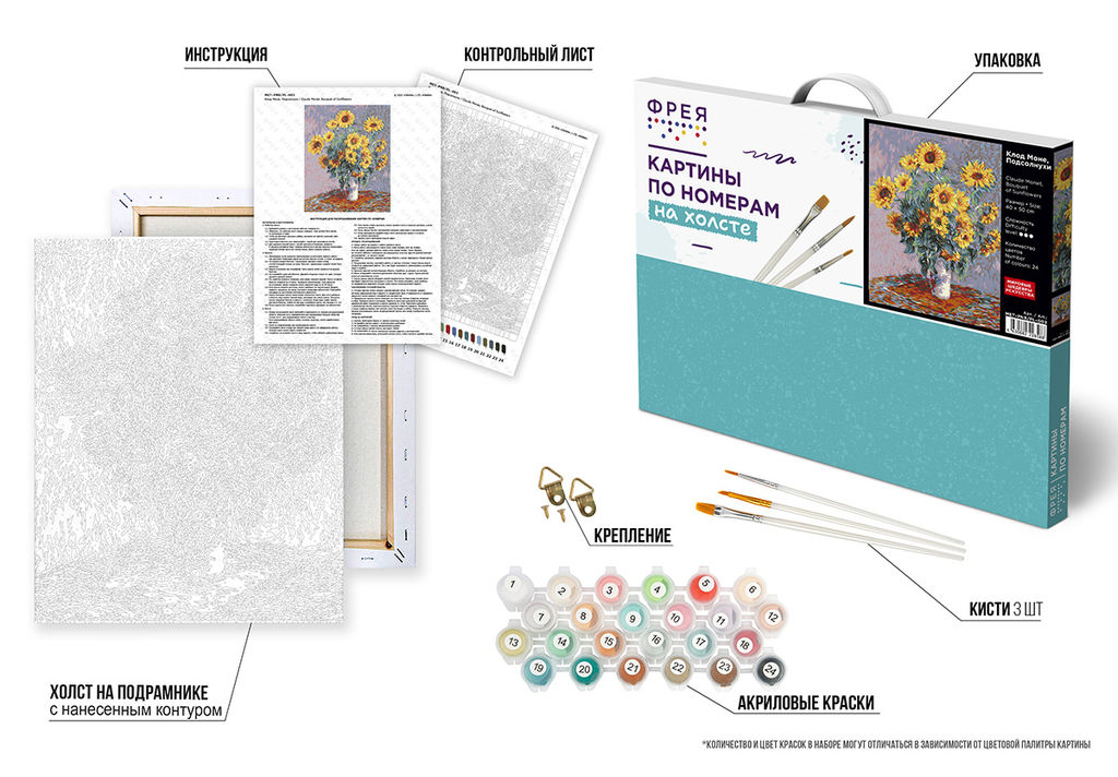 ФРЕЯ MET-PNB/PL-003 Набор для раскрашивания по номерам 50 х 40 см Клод Моне, Подсолнухи