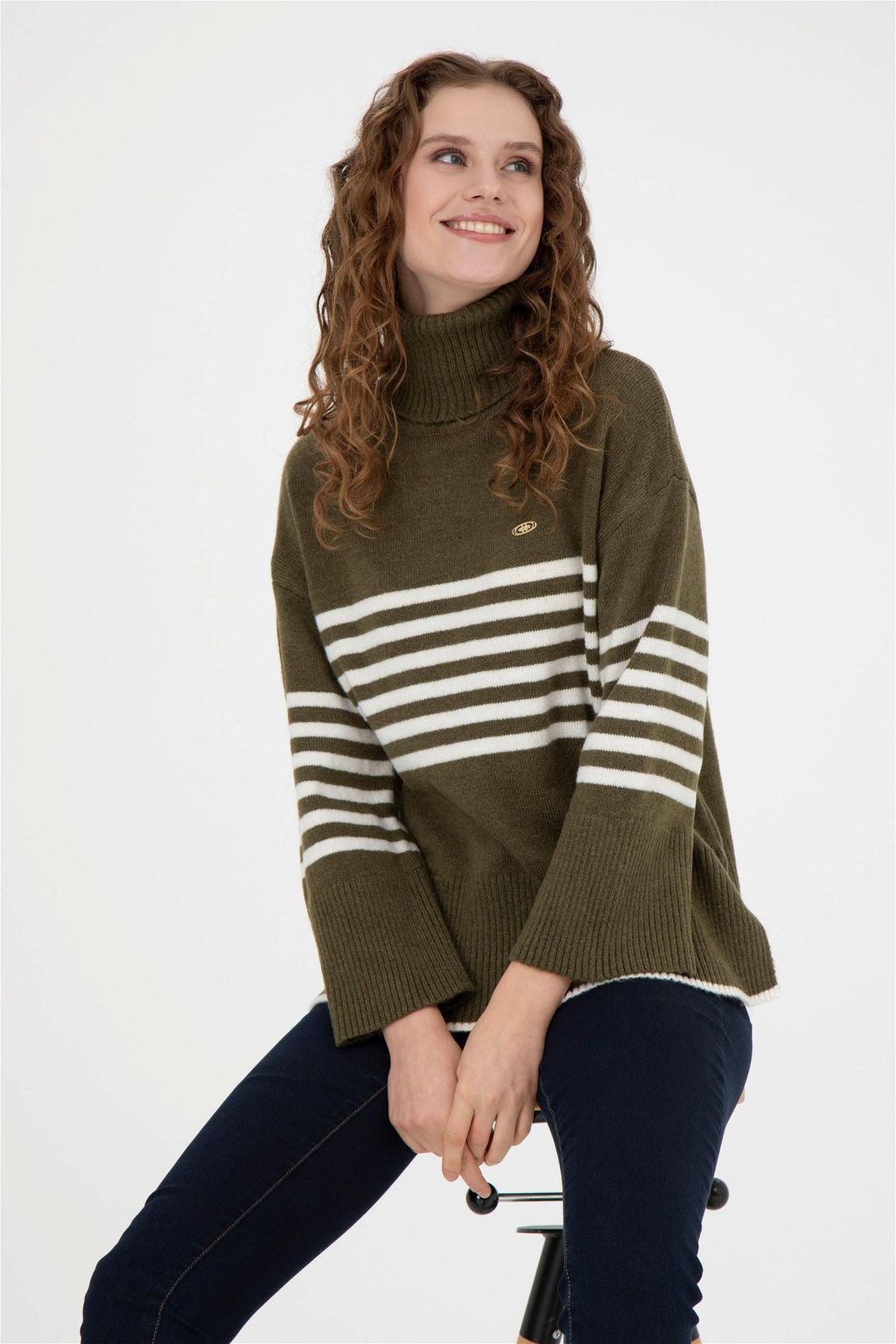 Женский меланжевый свитер цвета хаки - U.s. polo assn фото 3