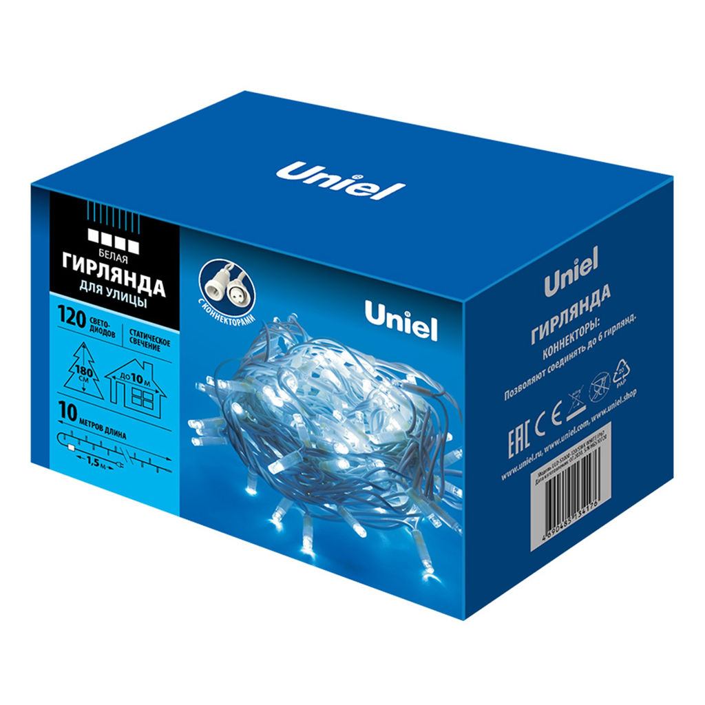 ULD-S1000-120/SWK WHITE IP67 Гирлянда светодиодная со статическим свечением, 10м. Соединяемая.120 светодиодов. Белый свет. Провод белый. ТМ Uniel - Volpe фото 15