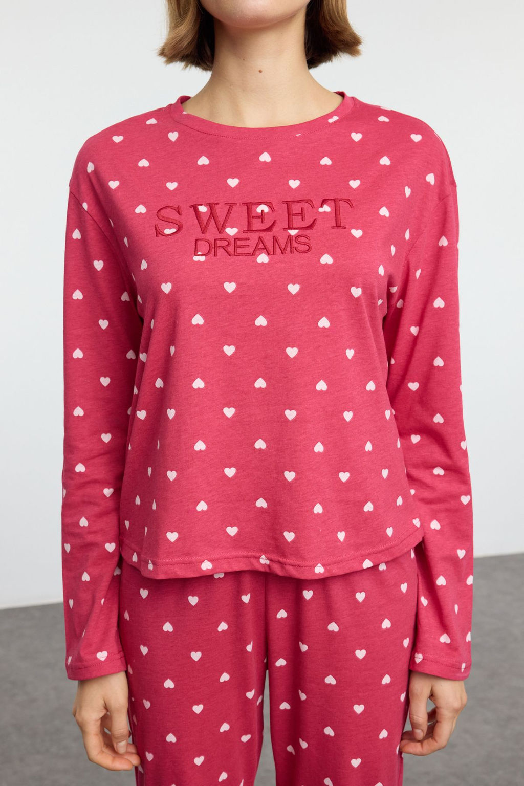 Pembe %100 Pamuklu Kalpli Slogan Nak?sl? Orme Pijama Tak?m? THMAW25PT00103 - Trendyolmilla фото 4