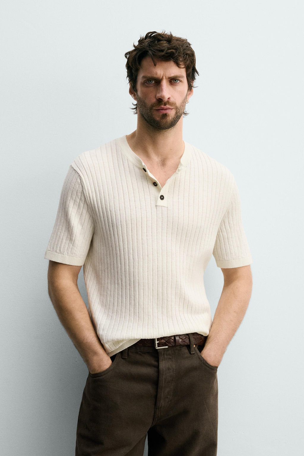 CAMISETA PUNTO CANAL? CUELLO PANADERO / Crudo - Zara фото 3