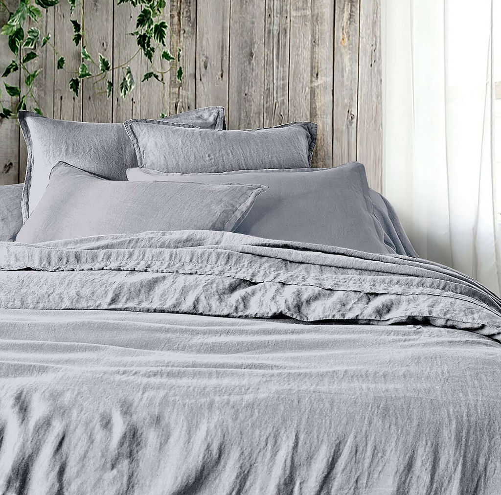 Постельное белье вареный хлопок - Серый меланж 2 сп. с Евро простыней (нав.70х70)