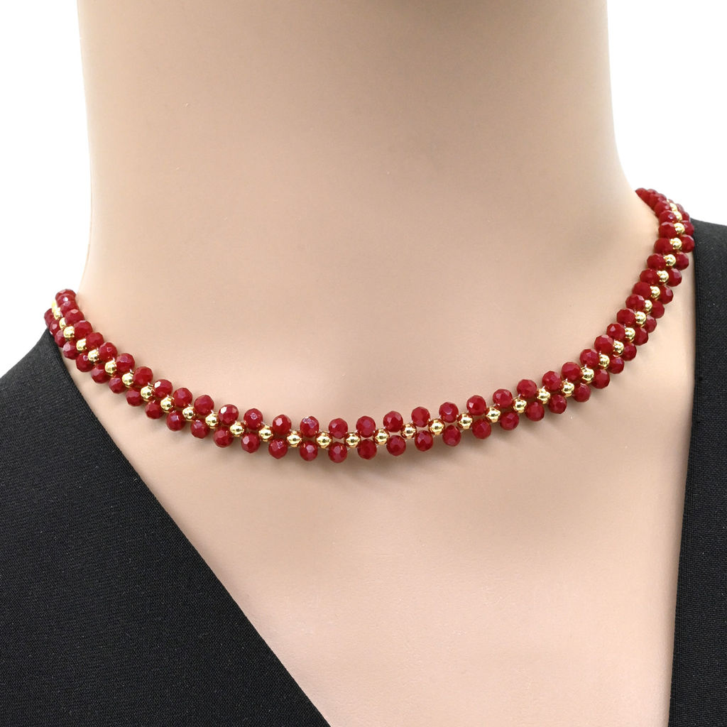 Чокер плетеный из циркона шарик 3мм цвет бордовый, 36см - Радуга камня фото 2