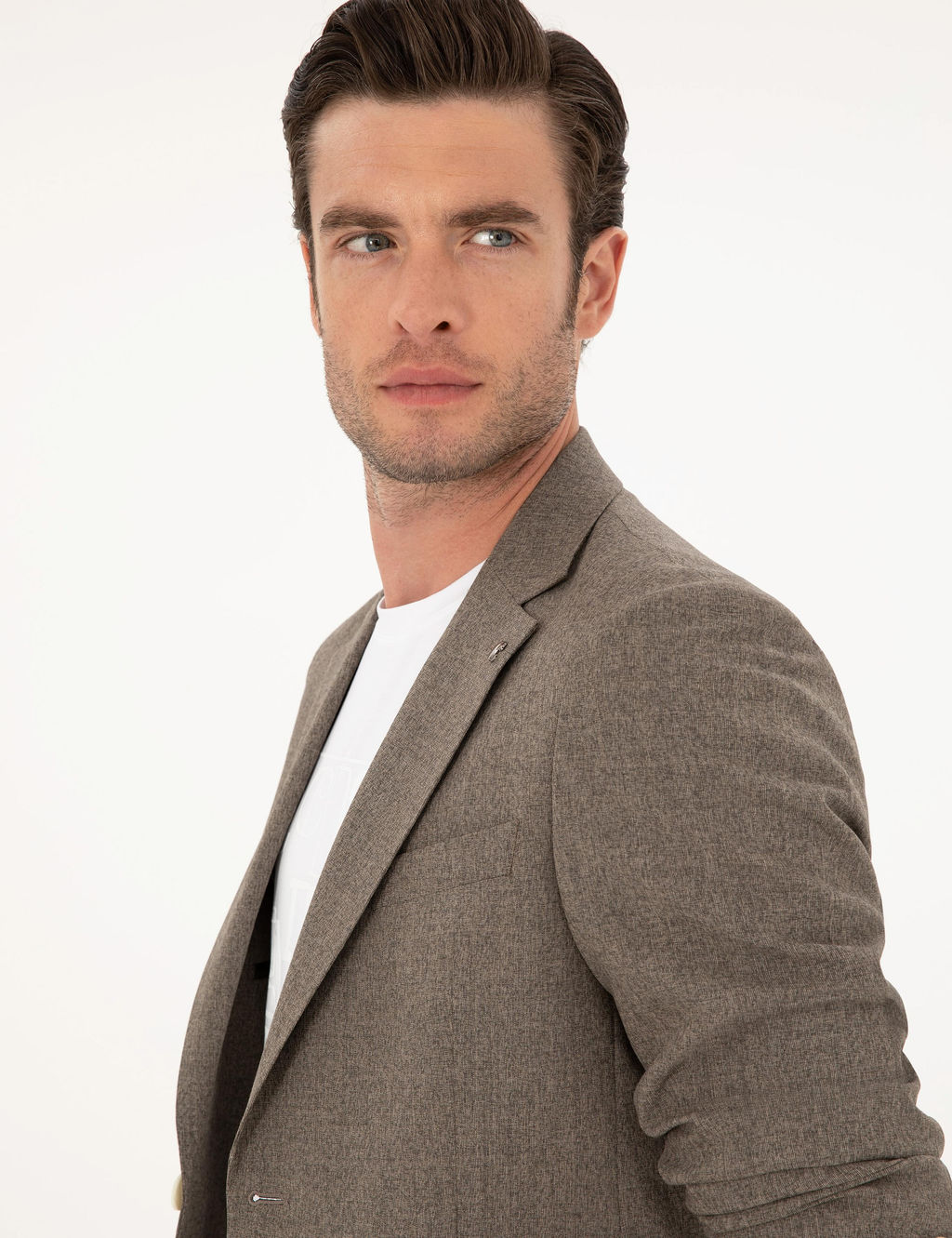 Kahverengi Slim Fit Y_n Kar___ml_ Tak_m Elbise