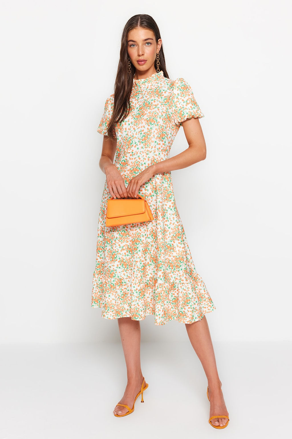 TRENDYOLMILLA Ac?k Mavi Cicekli A Kesim F?rf?rl? Midi Dokuma Elbise TWOSS20EL0894  фото 56