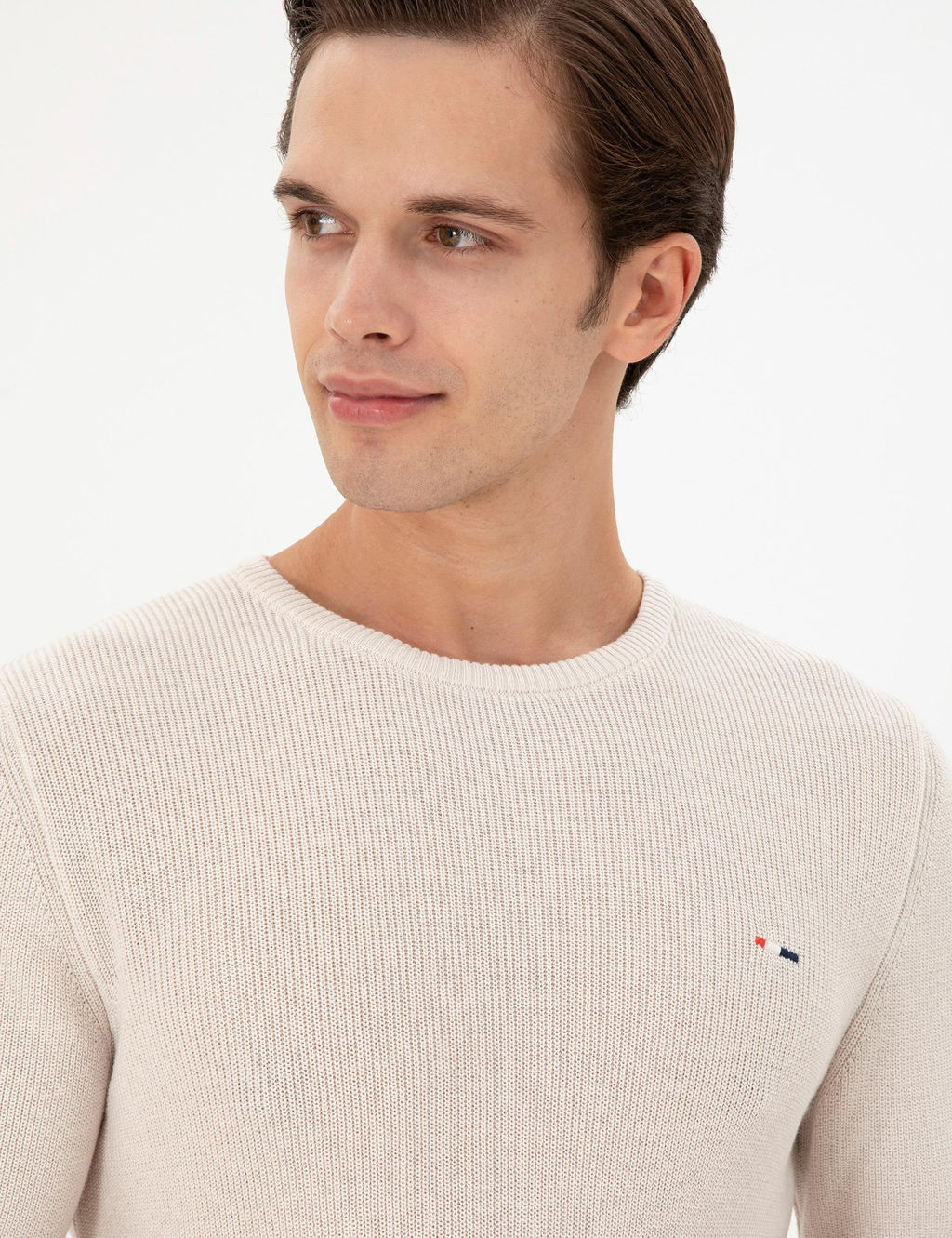 Erkek Slim Fit Bisiklet Yaka Krem Basic Kazak - U.s. polo assn фото 2