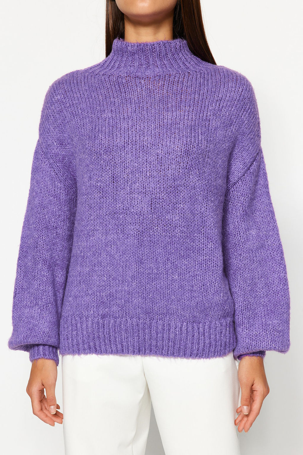 Mor Yumusak Dokulu Kal?n Bisiklet Yaka Triko Kazak TWOAW24KZ00290