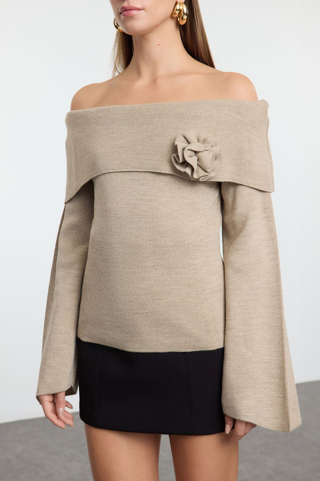 Bordo Gul Detayl? Carmen Yaka Triko Kazak TWOAW25KZ00373 - Trendyolmilla фото 34