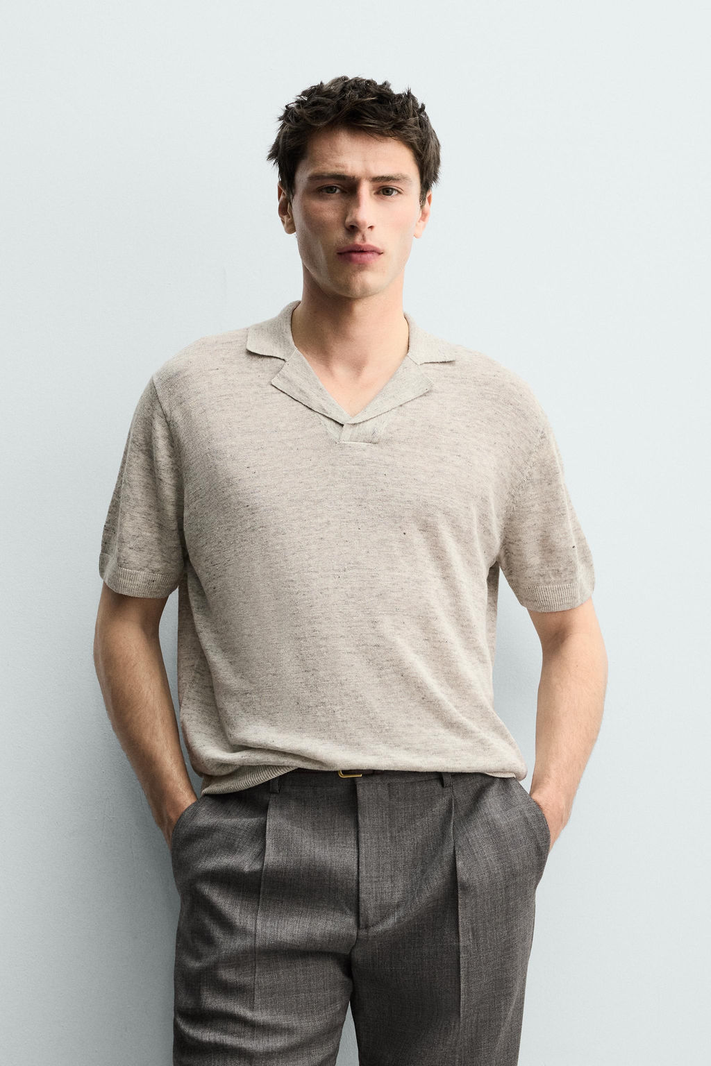 POLO PUNTO REGULAR FIT 100% LINO / Gris vigor? - Zara фото 2