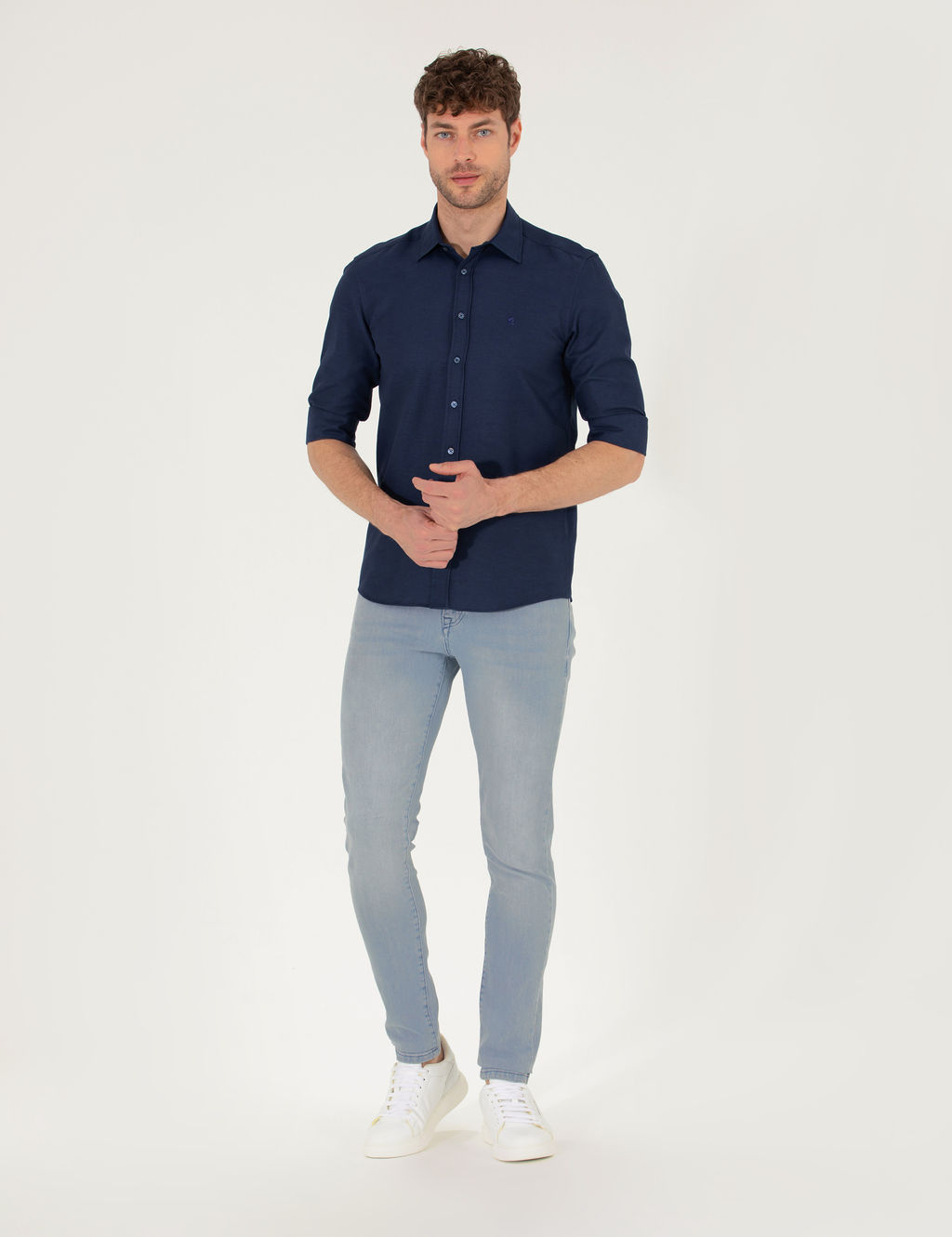 Lacivert Slim Fit Oxford G_mlek