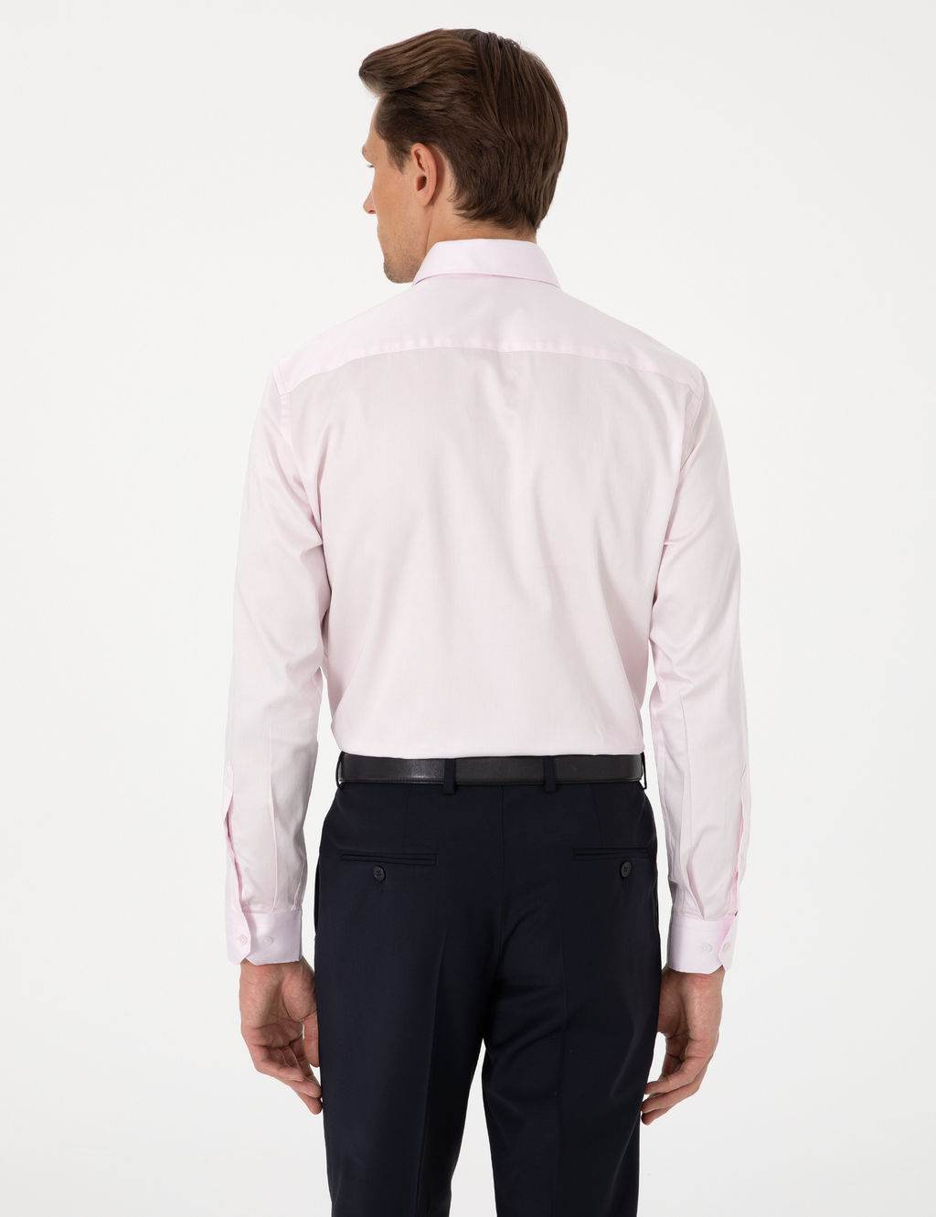 A__k Pembe %100 Pamuk Parlak Saten Slim Fit Uzun Kollu Basic G_mlek
