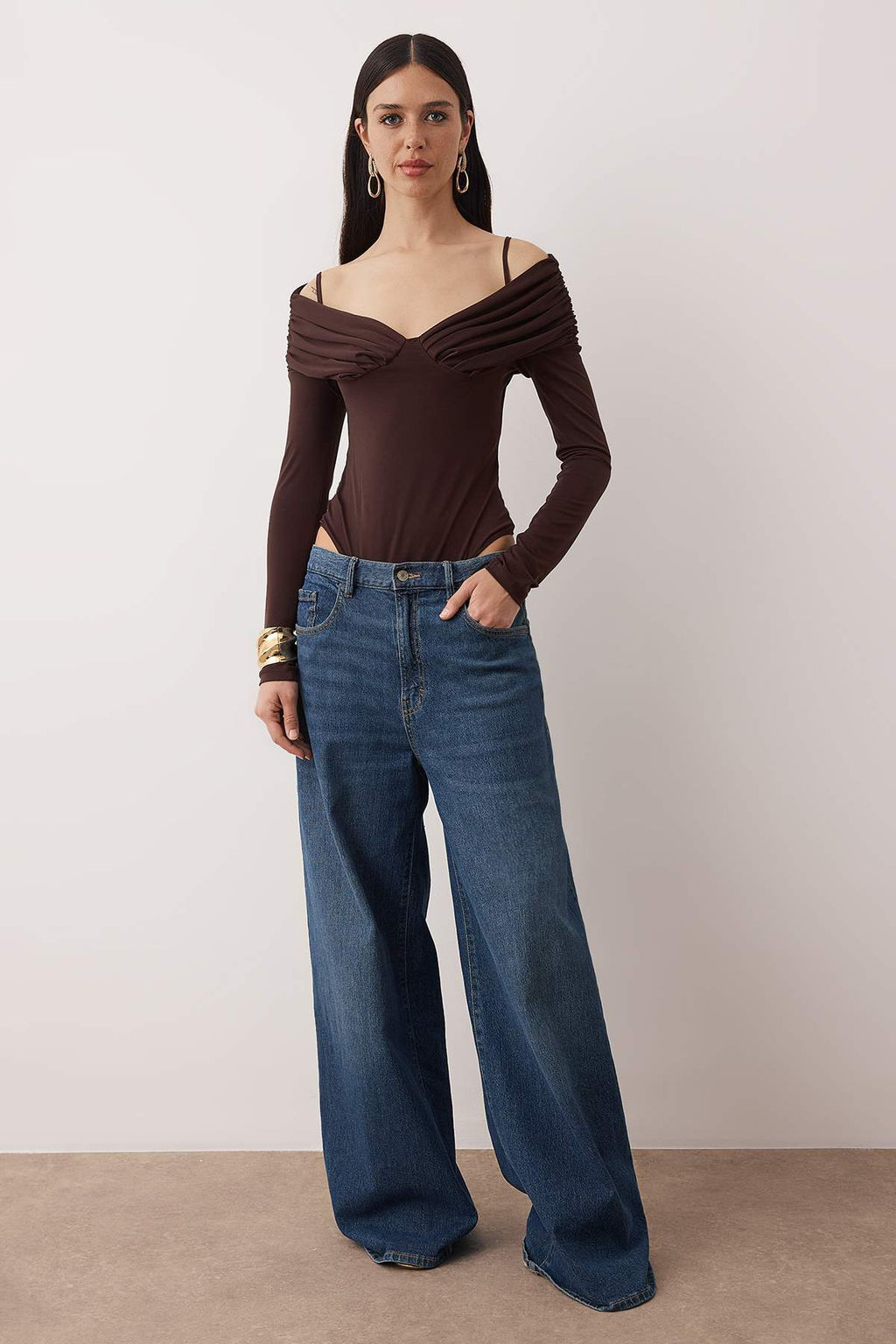 Koyu Kahverengi Carmen Yaka Uzun Orme Sandy Body TPRAW26BD00022