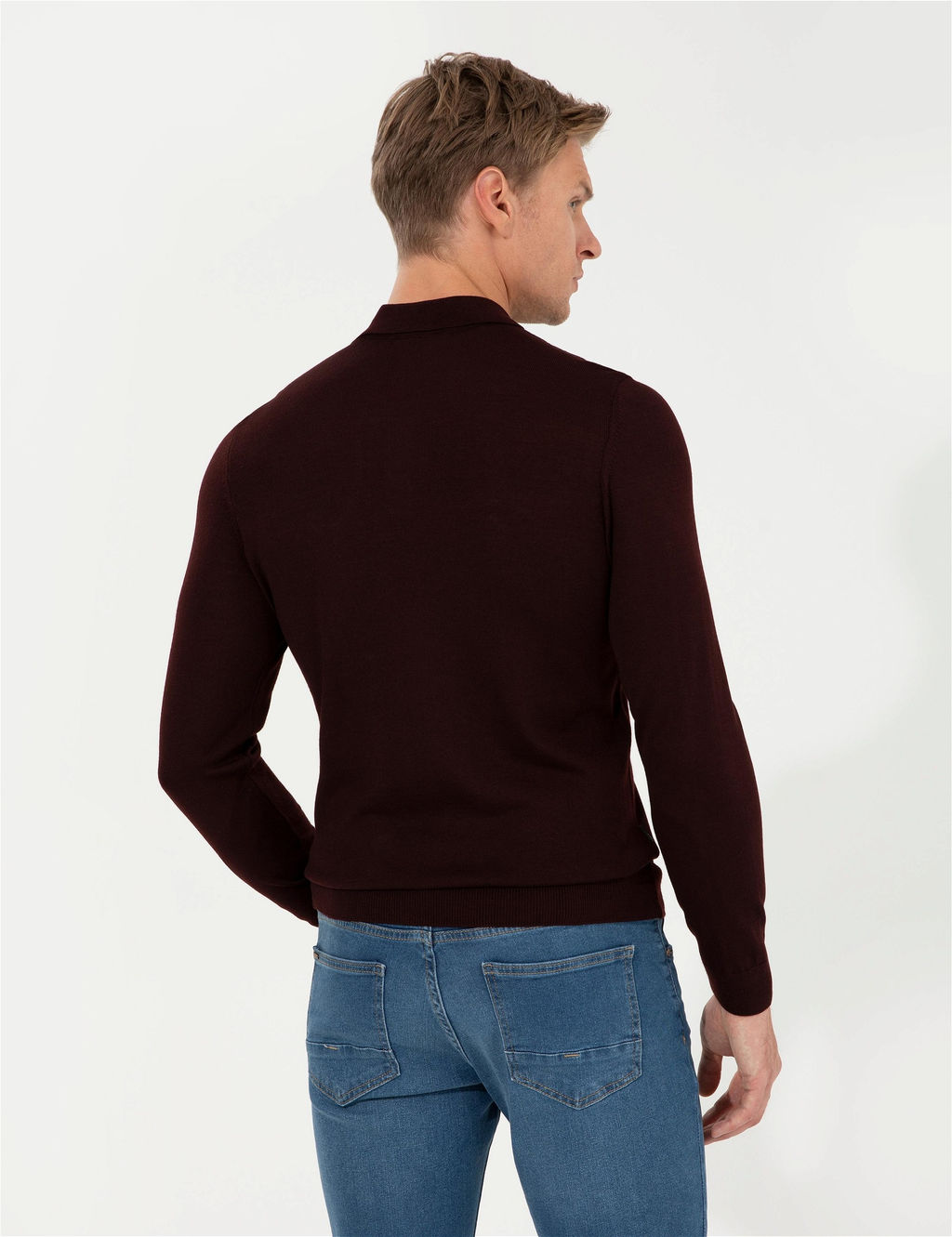 Bordo Regular Fit Polo Yaka Y_n Kar___ml_ Basic Triko Kazak - Pierre cardin фото 5