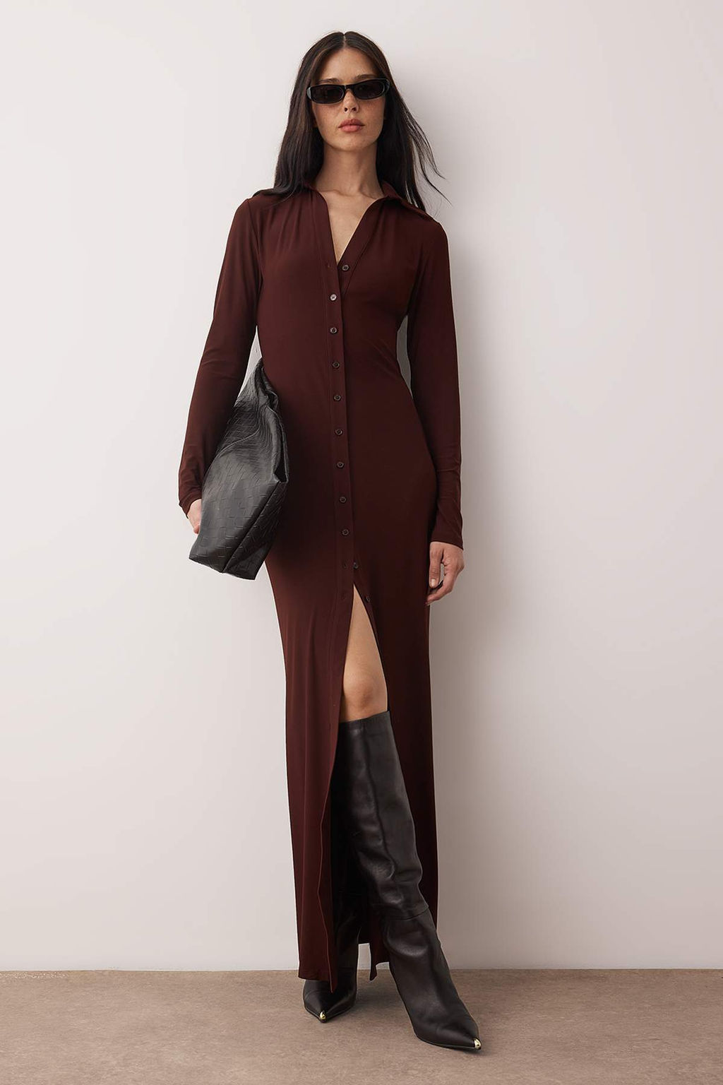 Limited Edition Lacivert Polo Yaka Dugmeli Bodycone/Vucuda Oturan Maxi Orme Elbise TWOAW26EL00110 - Trendyolmilla фото 7