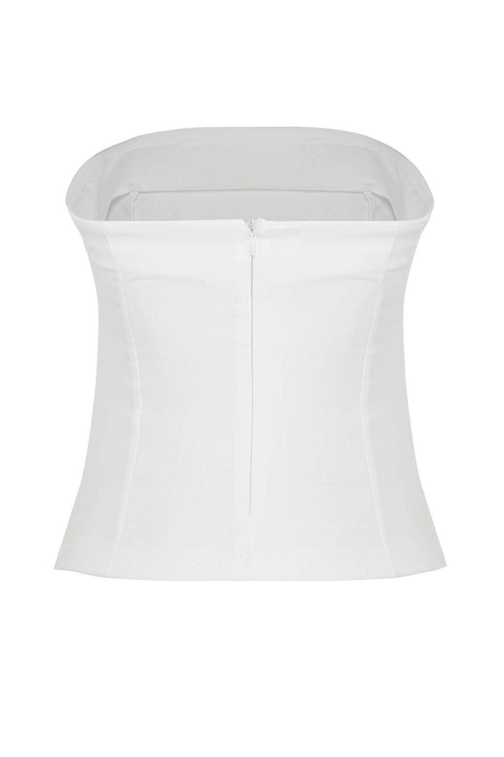 Beyaz Straplez Fitted Ince Sus Kemer Detayl? Dokuma Bluz TWOSS25BZ00421