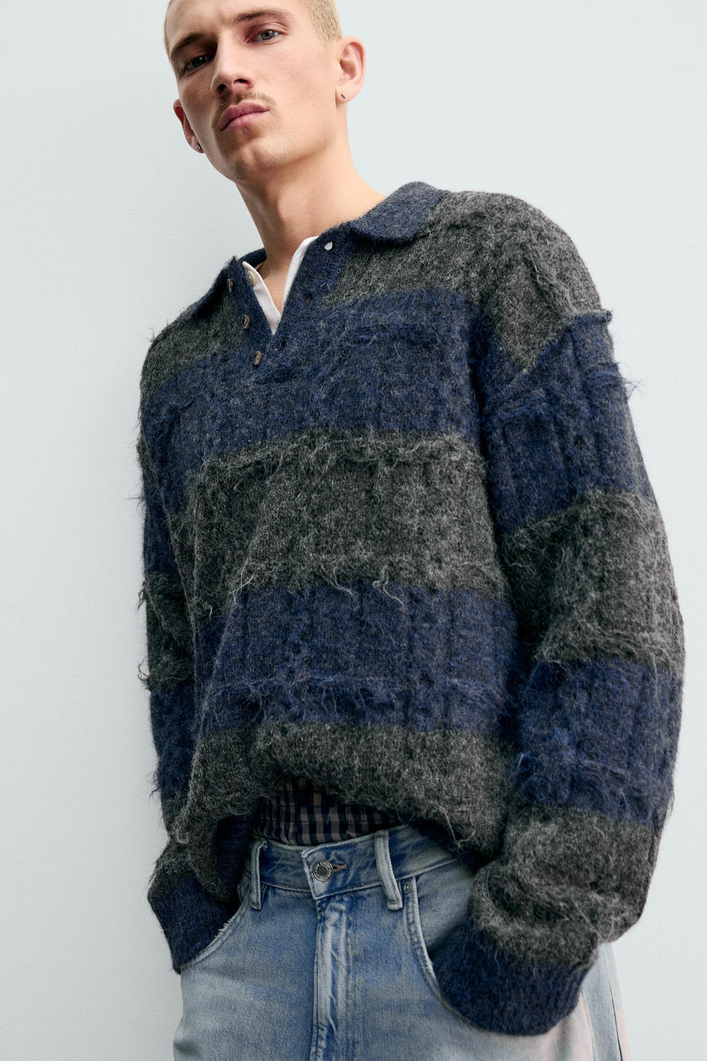 STRIPED JACQUARD KNIT POLO SHIRT - Zara фото 13