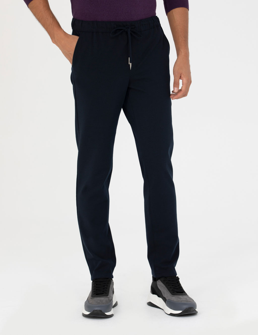 Lacivert Slim Fit Beli Lastikli Ba_c_kl_ Kanvas Pantolon