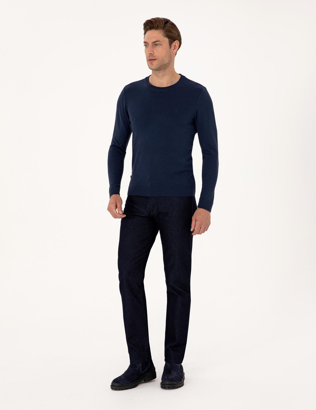 A__k Lacivert Slim Fit Bisiklet Yaka Basic Triko Kazak - Pierre cardin фото 4