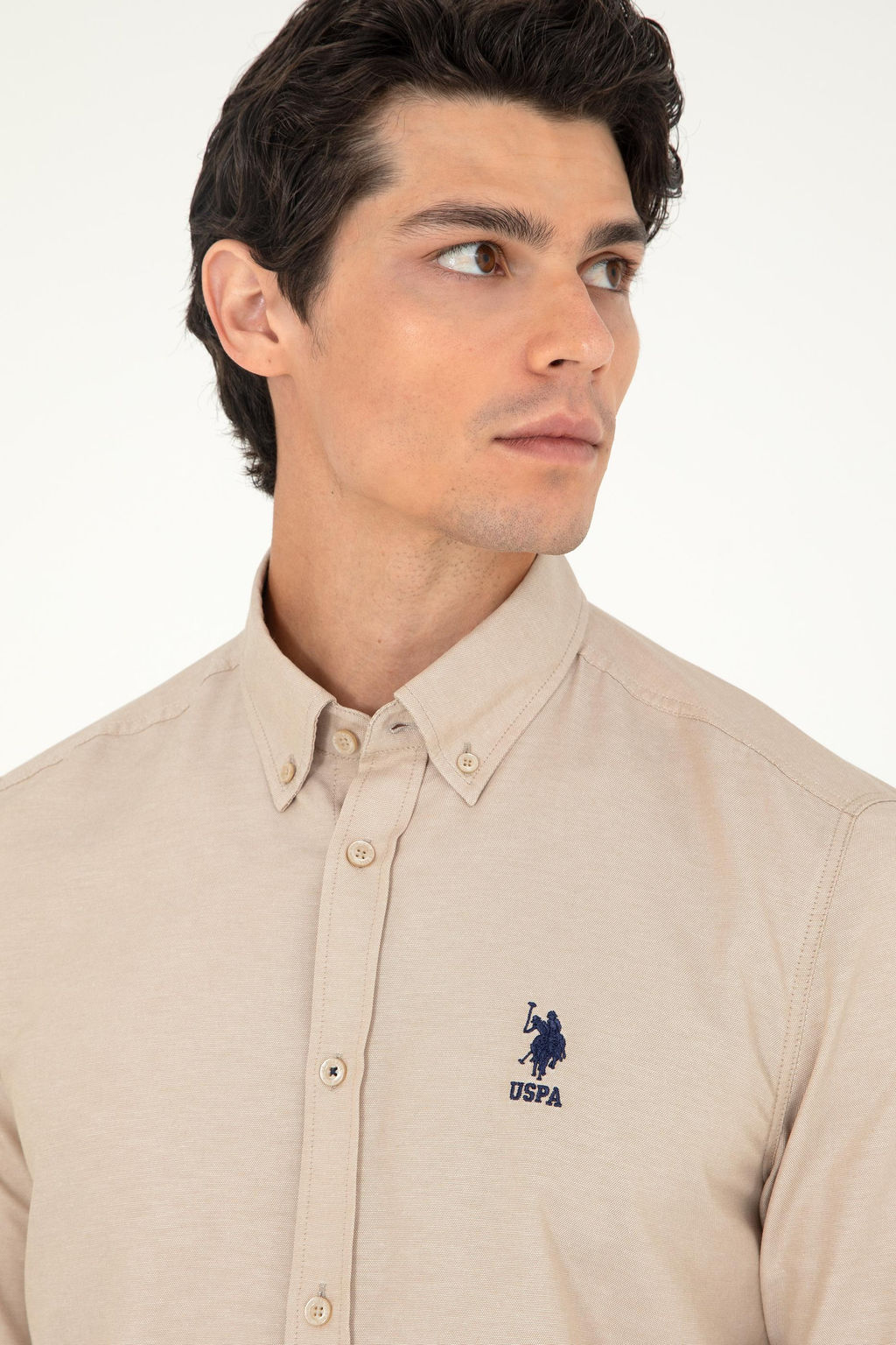 Мужская базовая рубашка песочного цвета с длинным рукавом Неожиданная скидка в корзине - U.s. polo assn фото 2