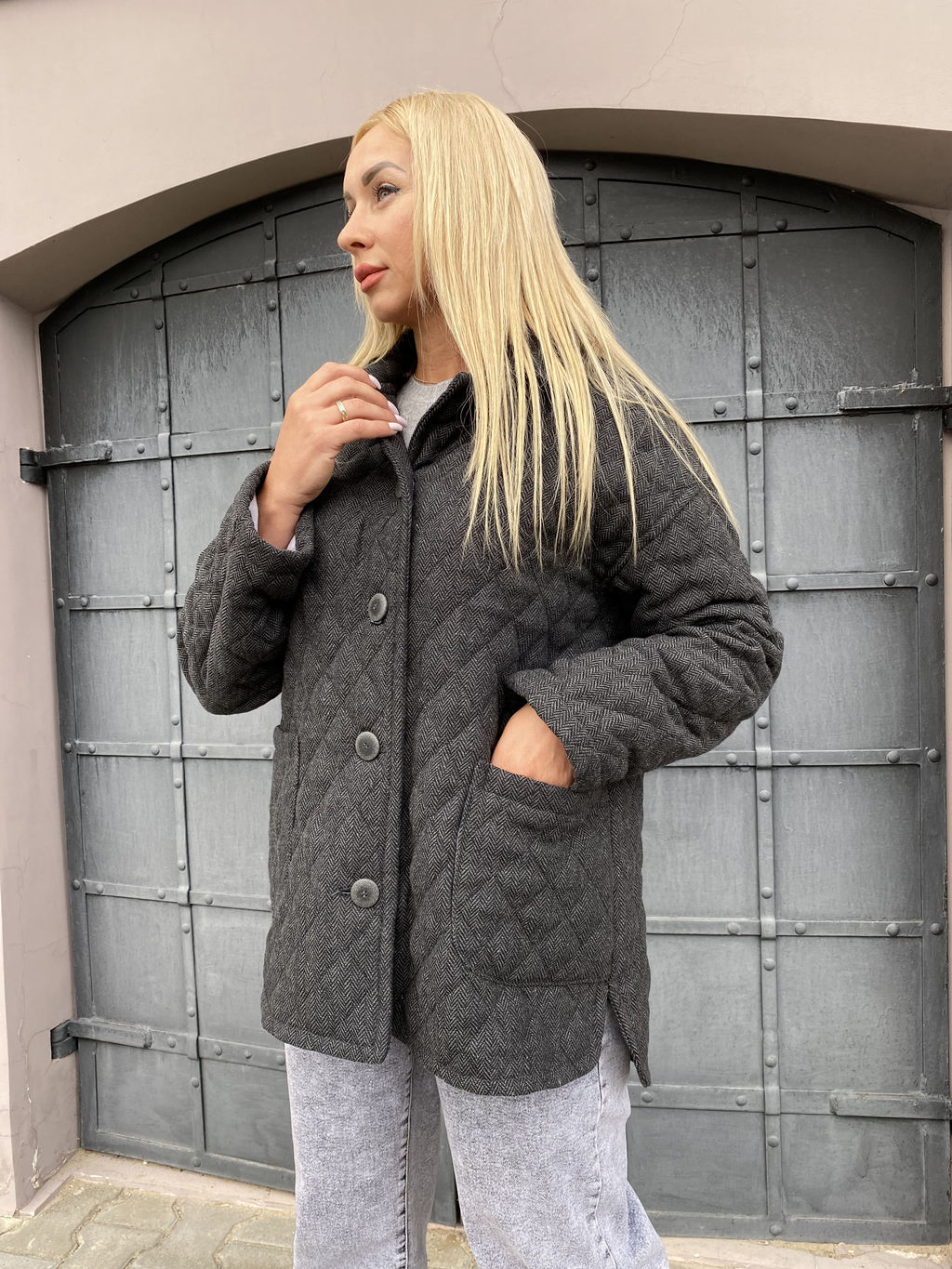 Куртка стеганая на синтепоне из ШЕРСТИ с ХЛОПКОМ - Новый лен фото 10