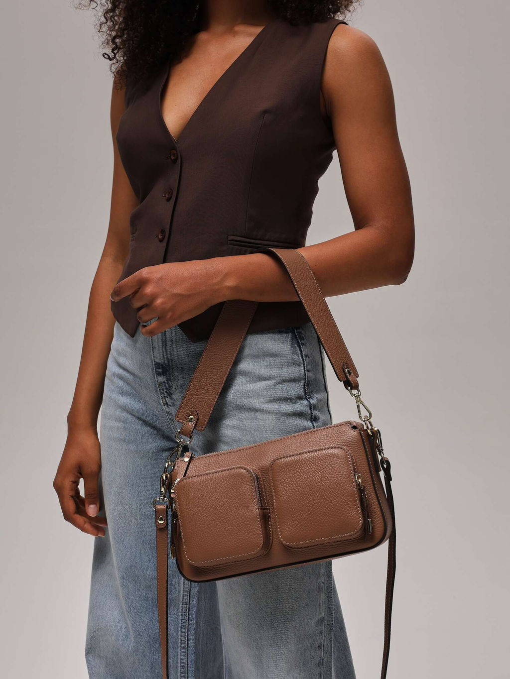 Сумка багет на плечо Deboro 31103 светлый орех