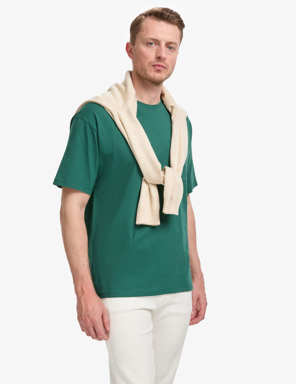 Koyu Ye_il Comfort Fit %100 Pamuk Bisiklet Yaka Basic Ti__rt