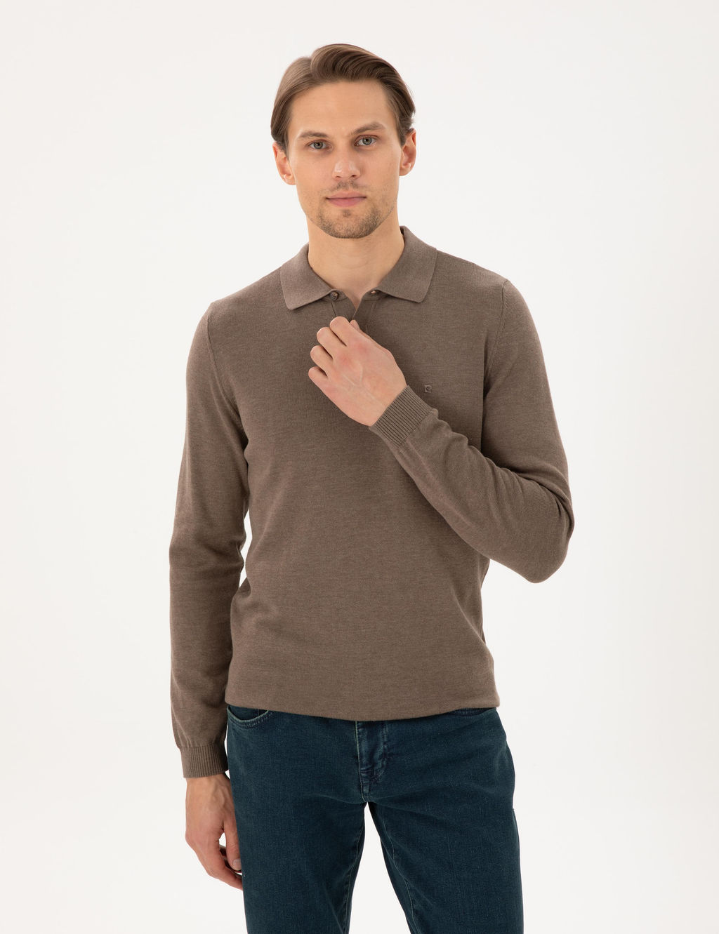 Vizon Melanj Slim Fit Polo Yaka Basic Triko Kazak - Pierre cardin фото 3
