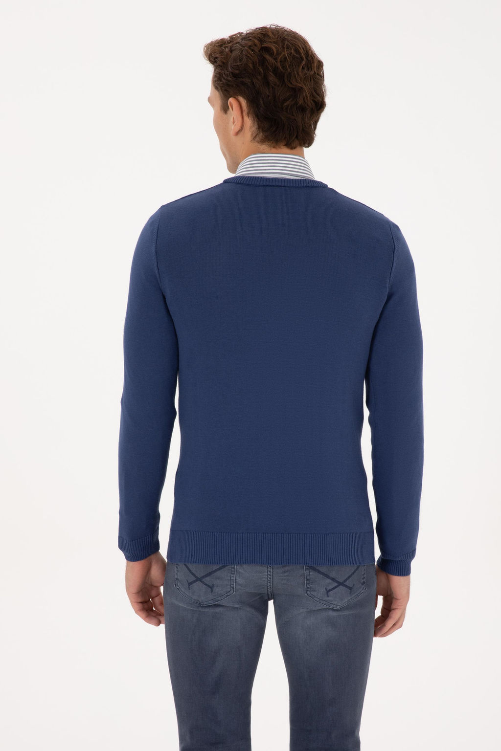 Erkek Slim Fit V Yaka _ndigo Basic Kazak - U.s. polo assn фото 5