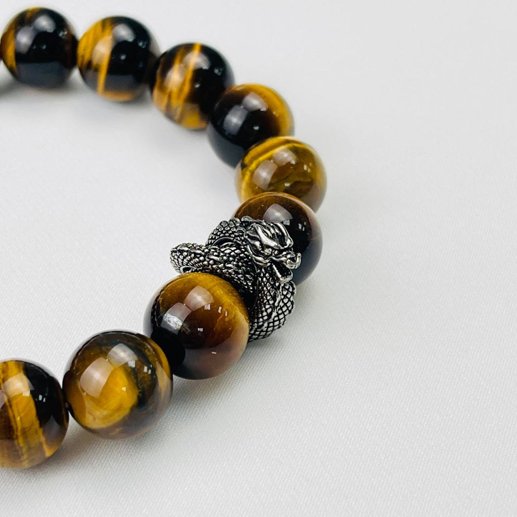 Браслет мужской Дракон из Тигрового глаза 19 см - Радуга самоцветов фото 5