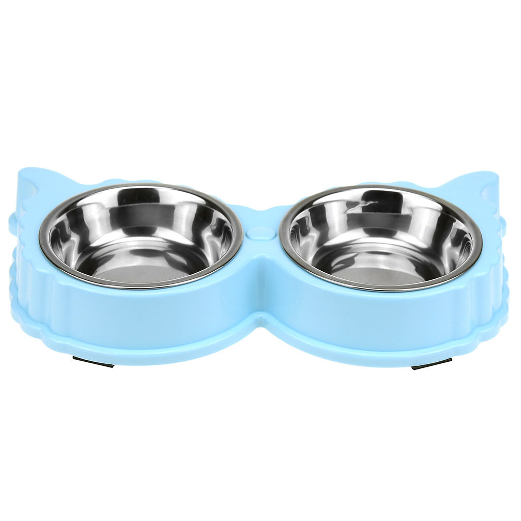 Миска для кормления животных из нержавеющей стали Сова 0,18л, д11см h2,8см, 2 штуки на пластмассовой подставке 29,5х15х4см, цвета микс (Китай) - Pet toys фото 2